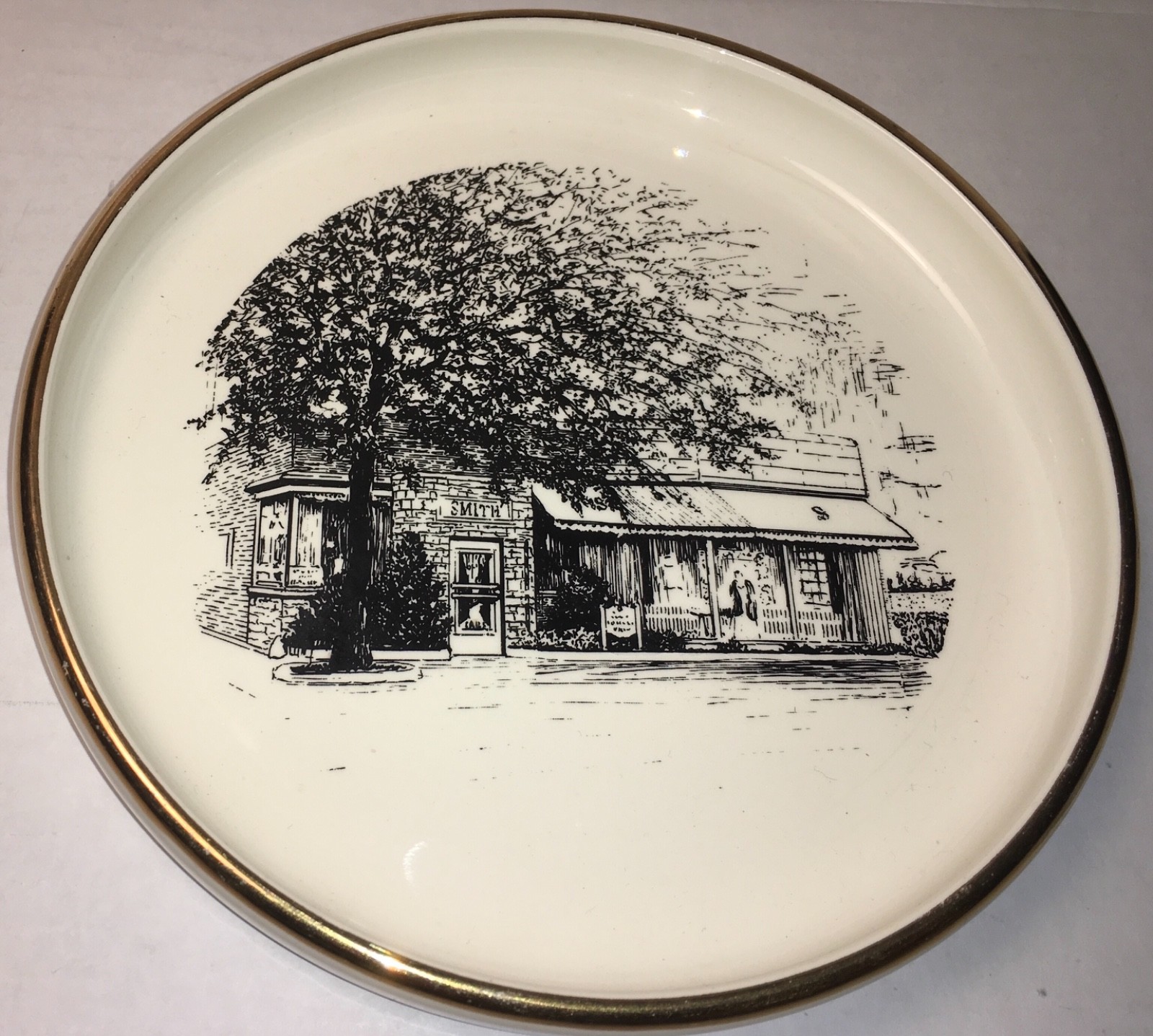 7” Round Collector Dish Gold Trim Smith’s Furriers Dry Cleaners Oaklawn Illinois