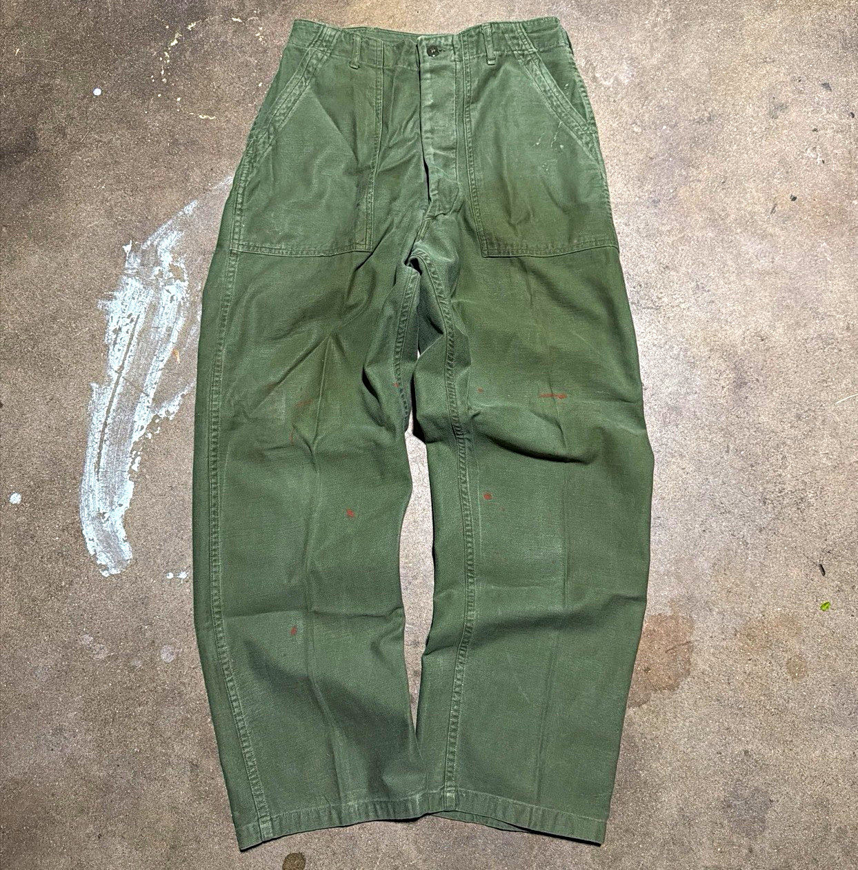 VINTAGE 60s SATEEN OG-107 VIETNAM WAR ERA PANTS BUTTON FLY COTTON 31x31