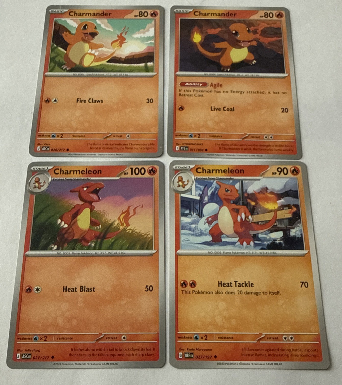 Charmander & Charmeleon Pokémon Card Lot (4) - OBF, PGO, ASC Sets - NM  69 