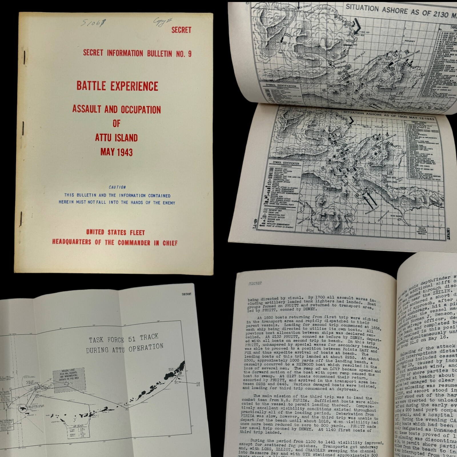 RARE WWII 1943 SECRET 1943 Assault on Attu Island Aleutian Intelligence Report