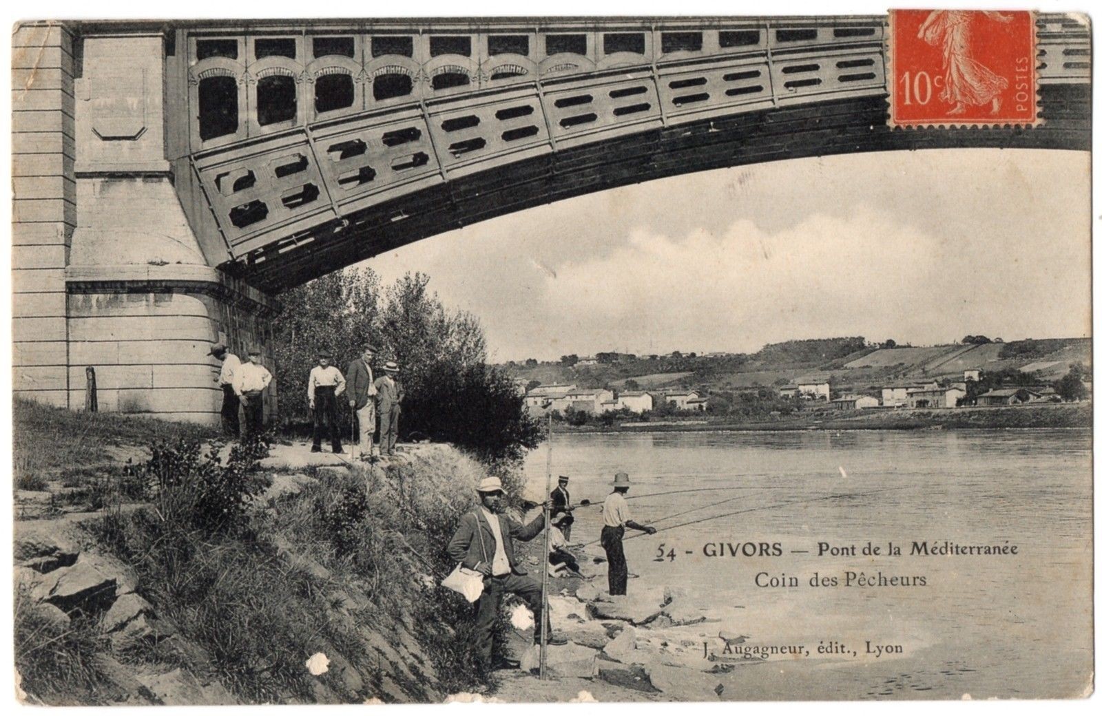 Old postcard 69 - GIVORS (Rhone) - 54. Mediterranean Bridge. Fishermen's Corner (animated Old postcard 69 - GIVORS (Rhone) - 54. Mediterranean Bridge. Fishermen's Corner (animated