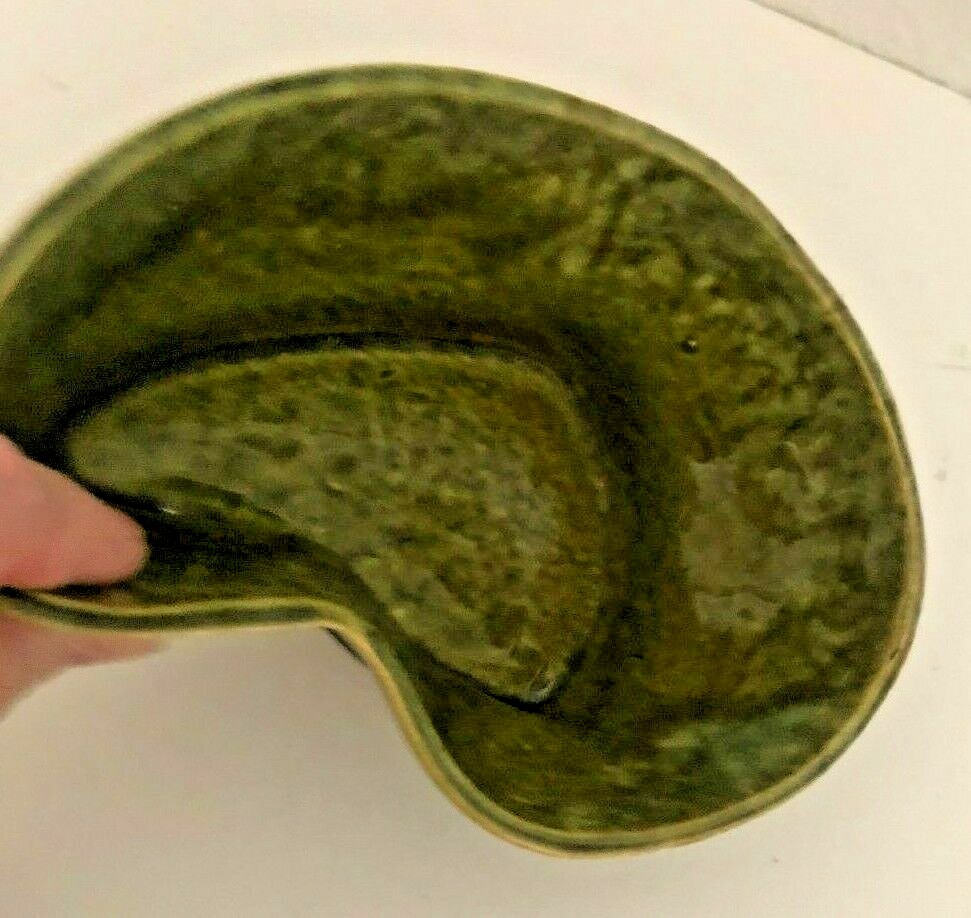 Vtg MCM Olive Green Drip COVINA CA USA Pottery KIDNEY TEARDROP DISH BOWL Old