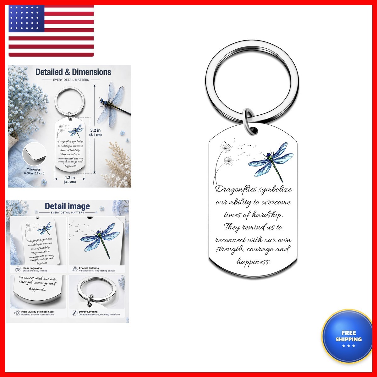 Ikacvb Dragonfly Inspirational Cute Keychains for Women Friends Ikacvb Dragonfly Inspirational Cute Keychains for Women Friends