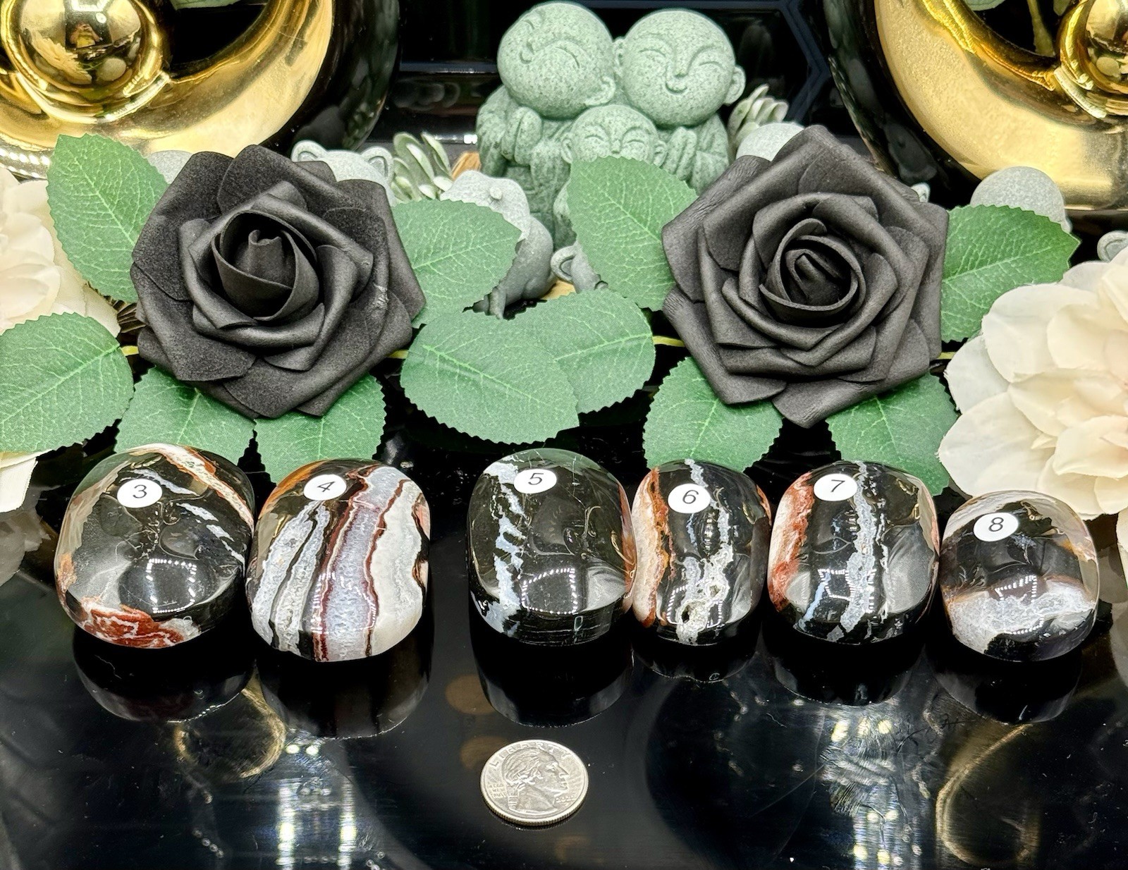 Natural Black Zebra Agate Palm stones gorgeous Quartz 