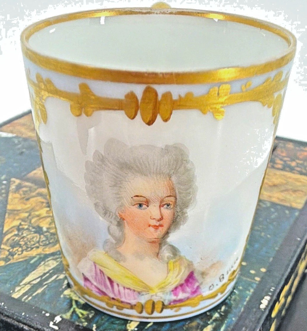 Antique Minature Porcelain Cabinet Cup Marie Antoinette Hand Painted Signed 2 Antique Minature Porcelain Cabinet Cup Marie Antoinette Hand Painted Signed 2