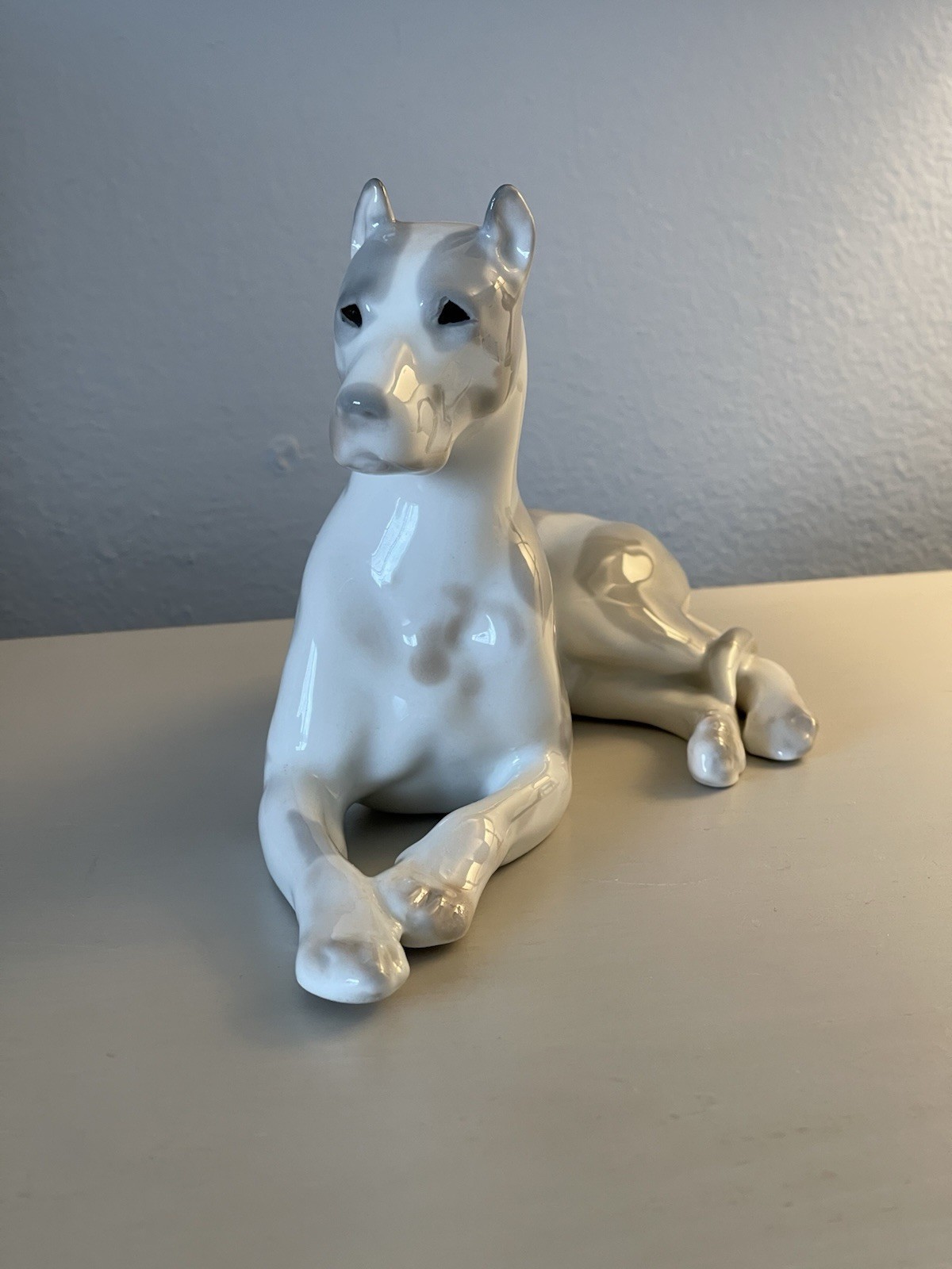 1960 Vintage Lomonosov URRS RUSSIAN Porcelain GREAT DANE Gray White Figurine Dog