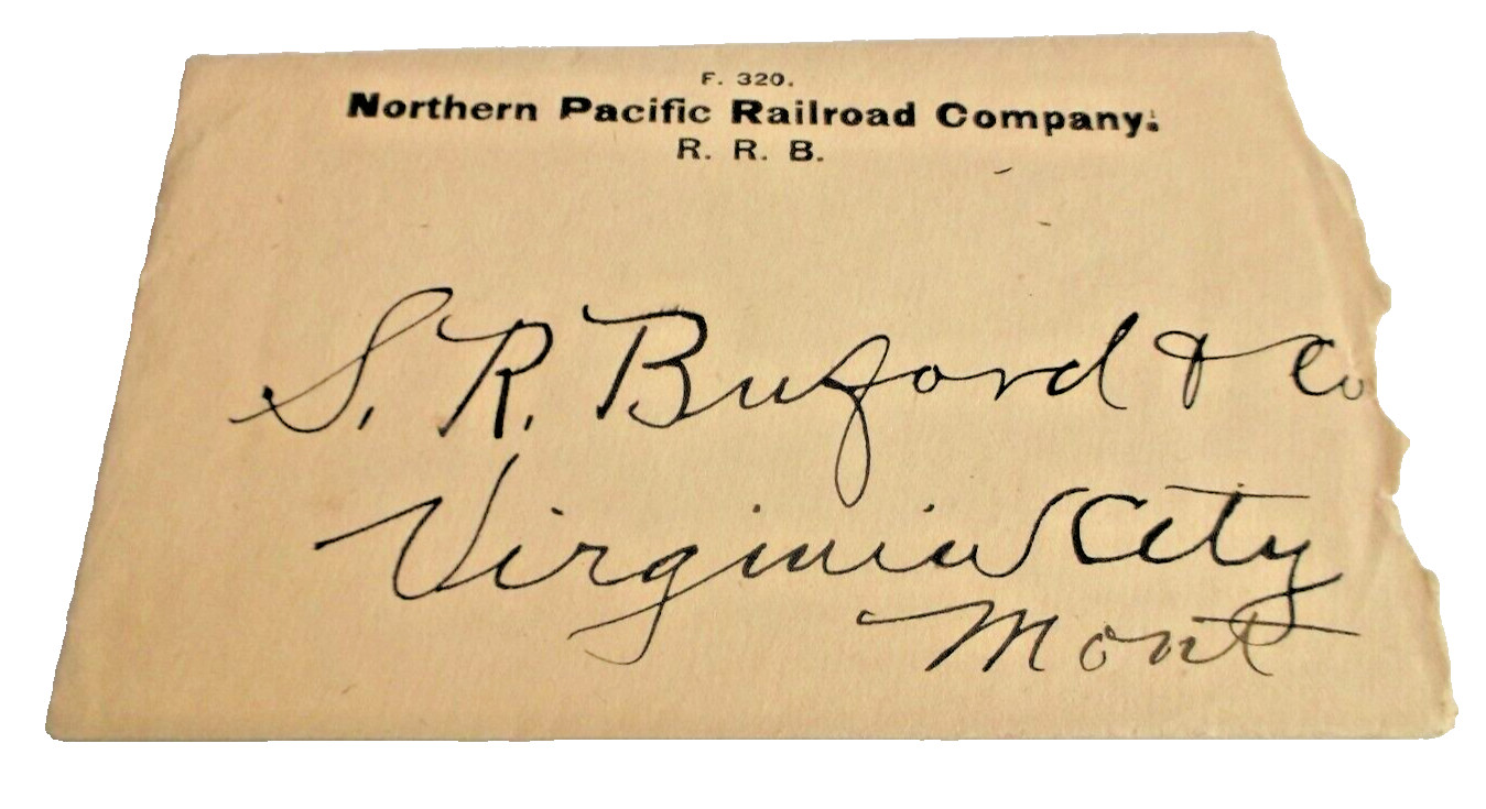 1870's NORTHERN PACIFIC USED COMPANY ENVELOPE VIRGINIA CITY MONTANA S. R. BUFORD