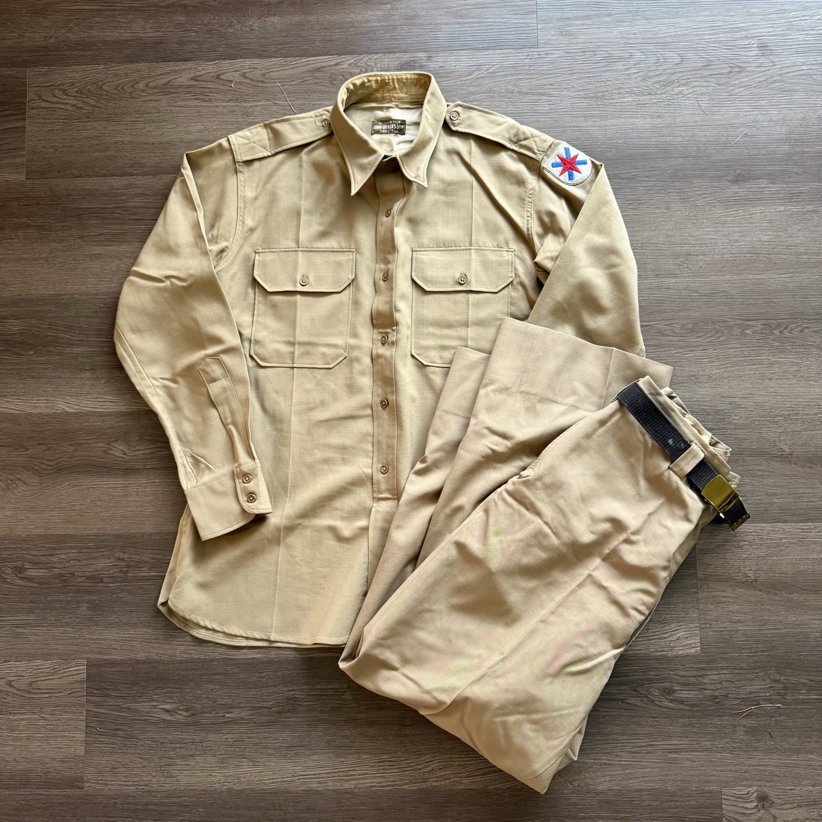 VTG WWII WW2 US ARMY OFFICER Regulation Uniform Shirt Trousers Belt Worsted Wool VTG WWII WW2 US ARMY OFFICER Regulation Uniform Shirt Trousers Belt Worsted Wool