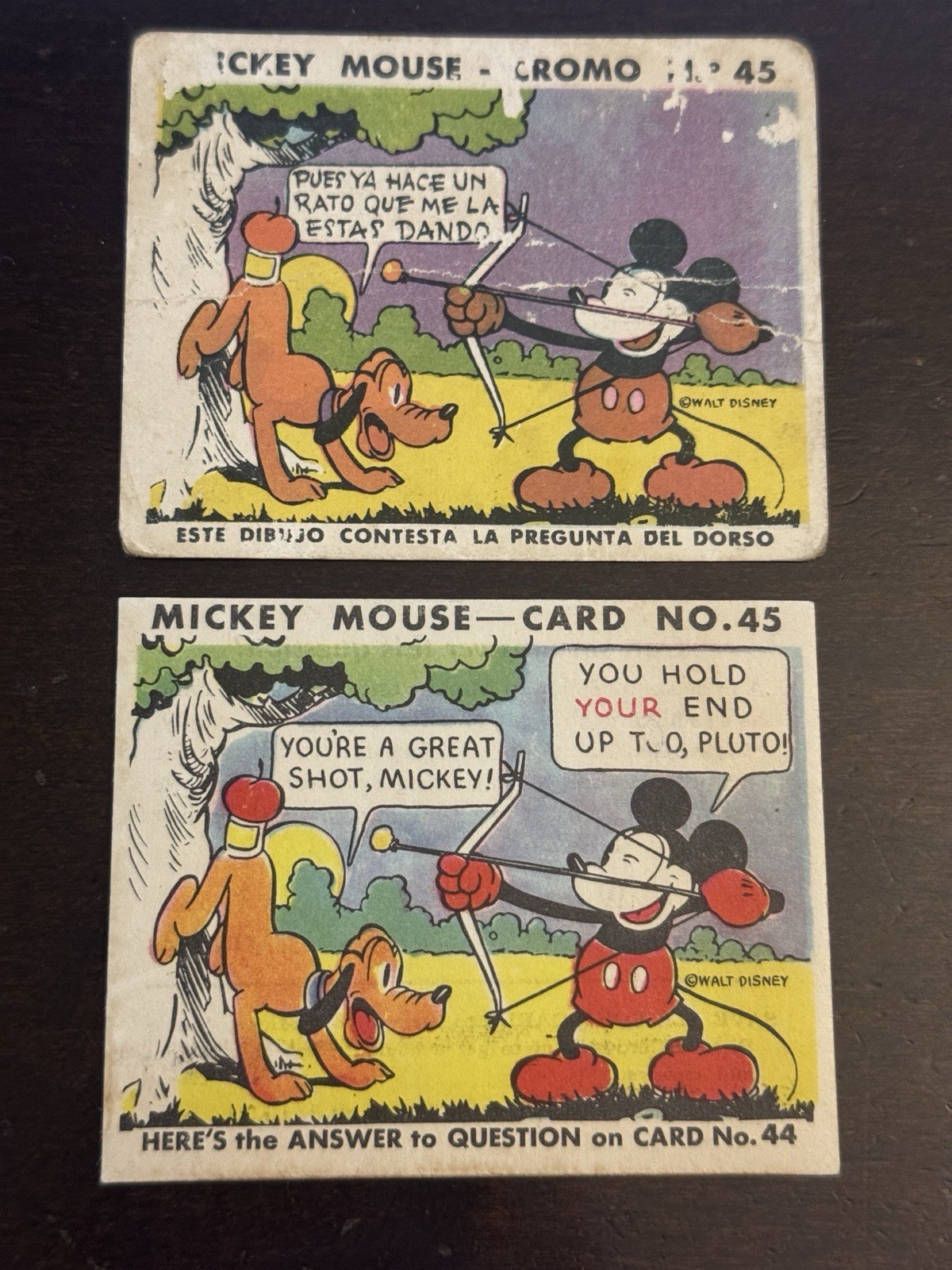 1935 BUBBLE GUM YOU'RE A GREAT SHOT #45 MICKEY MOUSE- Lot Of 2-Spanish & English