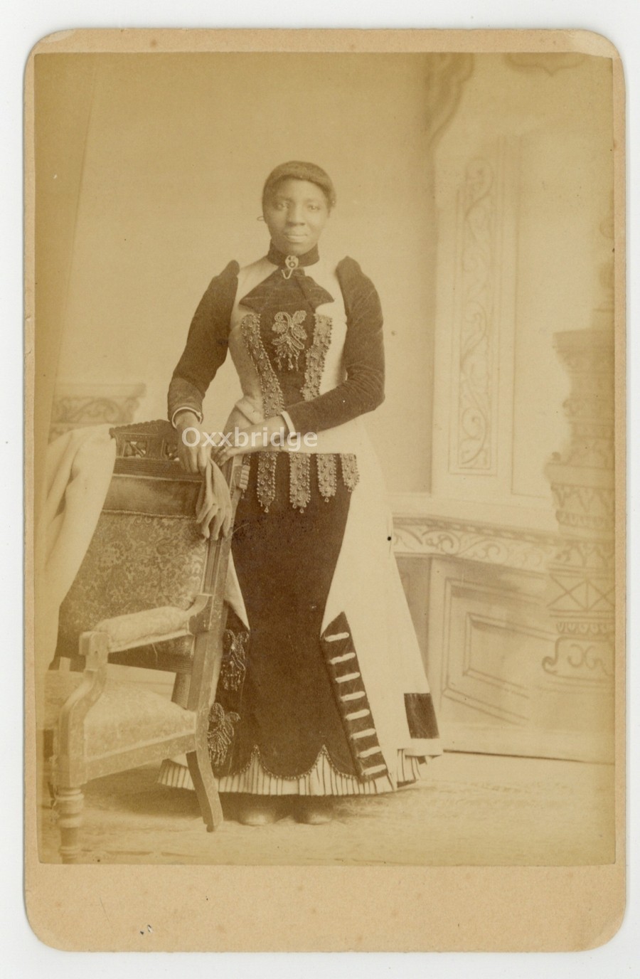 African American Fashion Photo 1870 Elegant Black Lady Beaded Hoop Stylish Dress