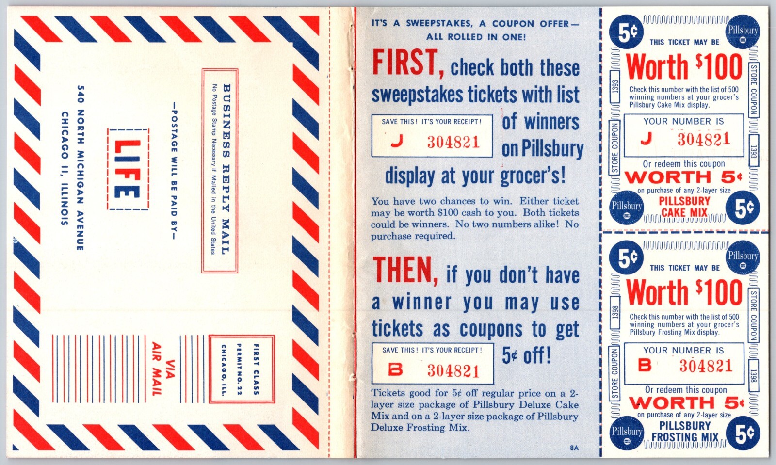 1962 LIFE Magazine Subscription Mail Order Card Pillsbury Frosting Cake