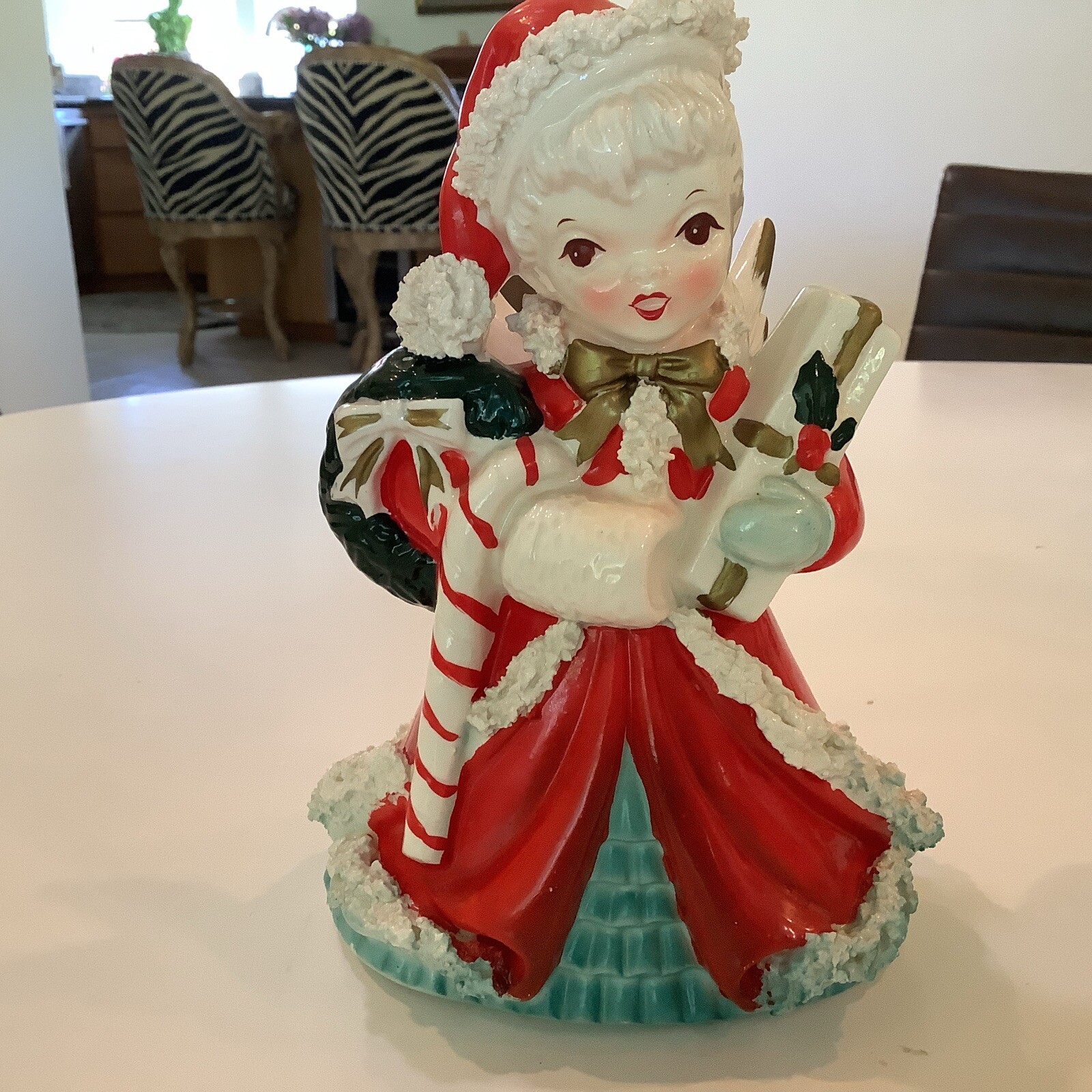 Vintage 1956 Napco Christmas Shopper 7.5” Angel  Spaghetti  Trim As Is  WOW