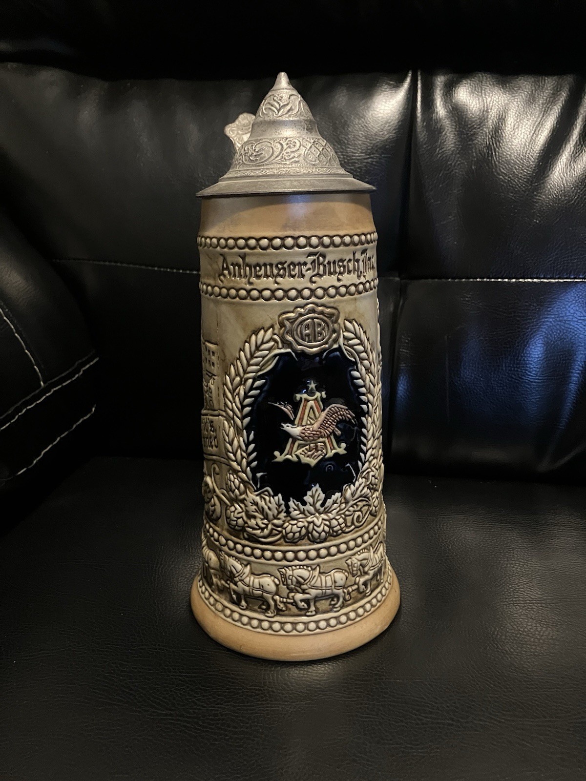 1976 Budweiser Anheuser Busch Lidded Beer Stein CS2 A & Eagle Logo Ceramarte