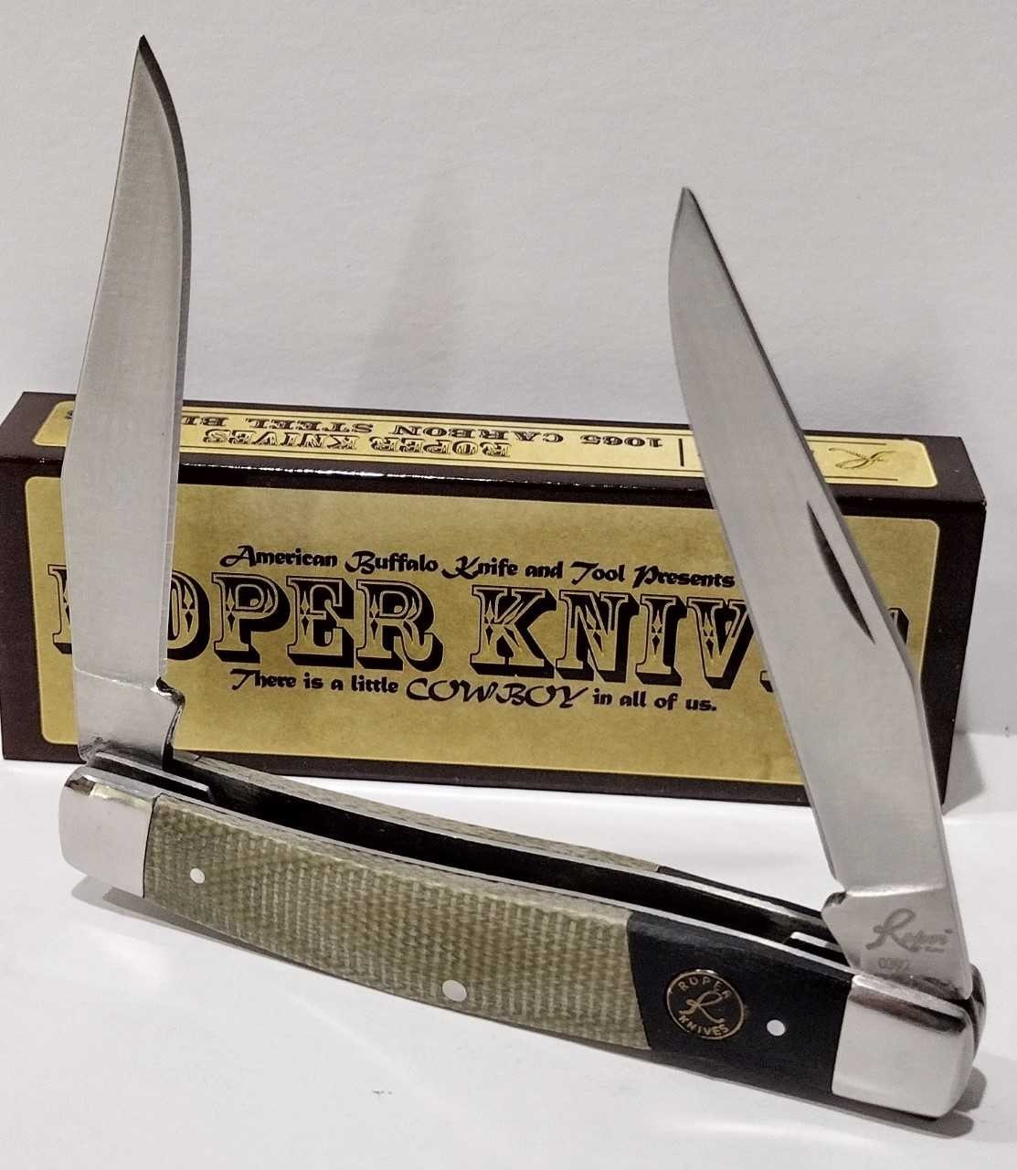 Roper Knives 2 Blade OD Micarta Green Black Rattler Muskrat Folding Pocket Knife