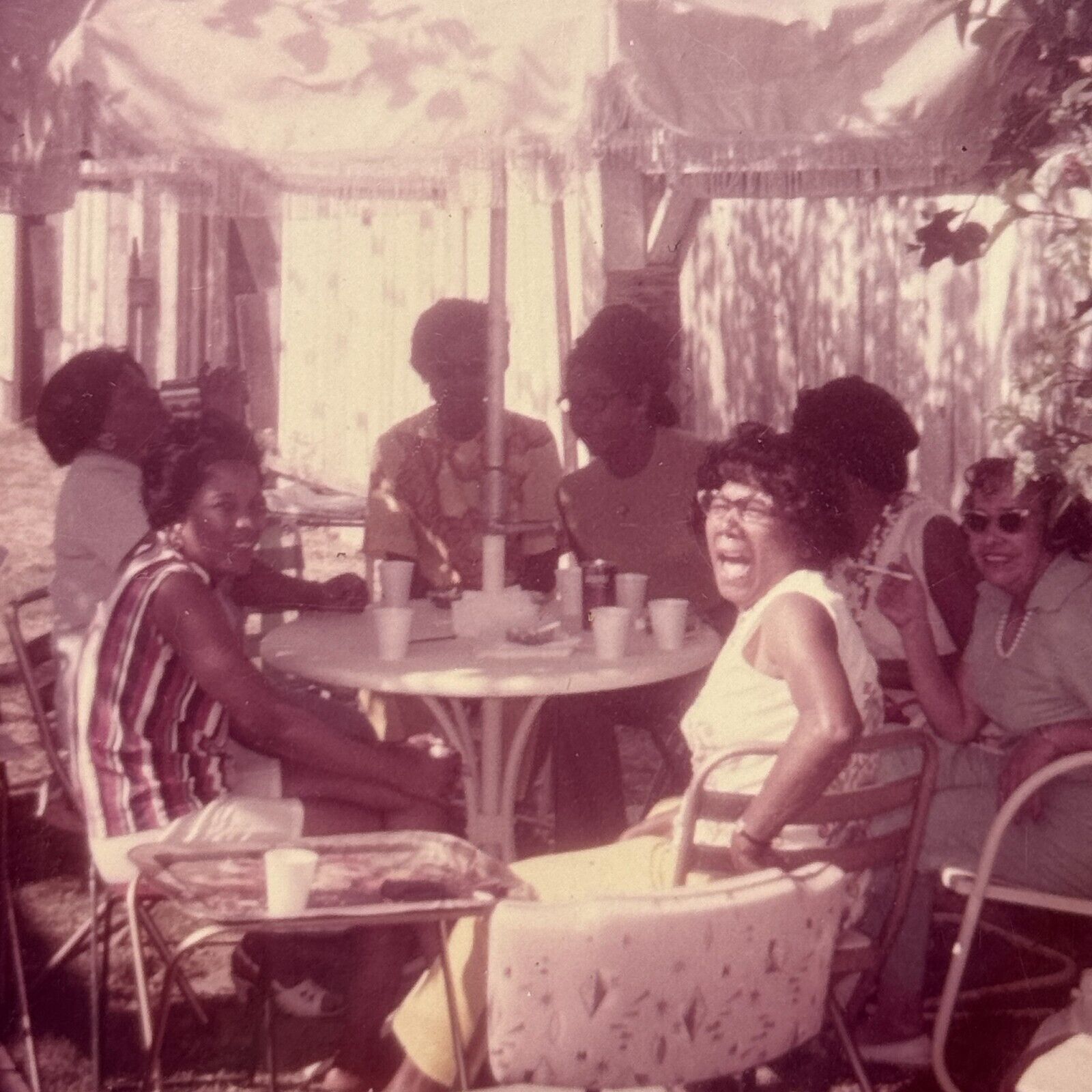 1T Photograph African American Women Having Drinks Under Umbrella 1970\'s