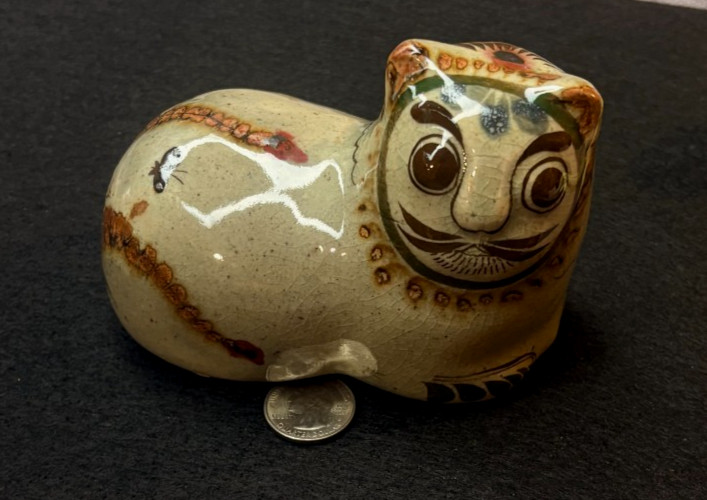 Vintage Jorge Wilmot Tonala Mexican Pottery Glazed Stoneware Cat with Butterfly Vintage Jorge Wilmot Tonala Mexican Pottery Glazed Stoneware Cat with Butterfly