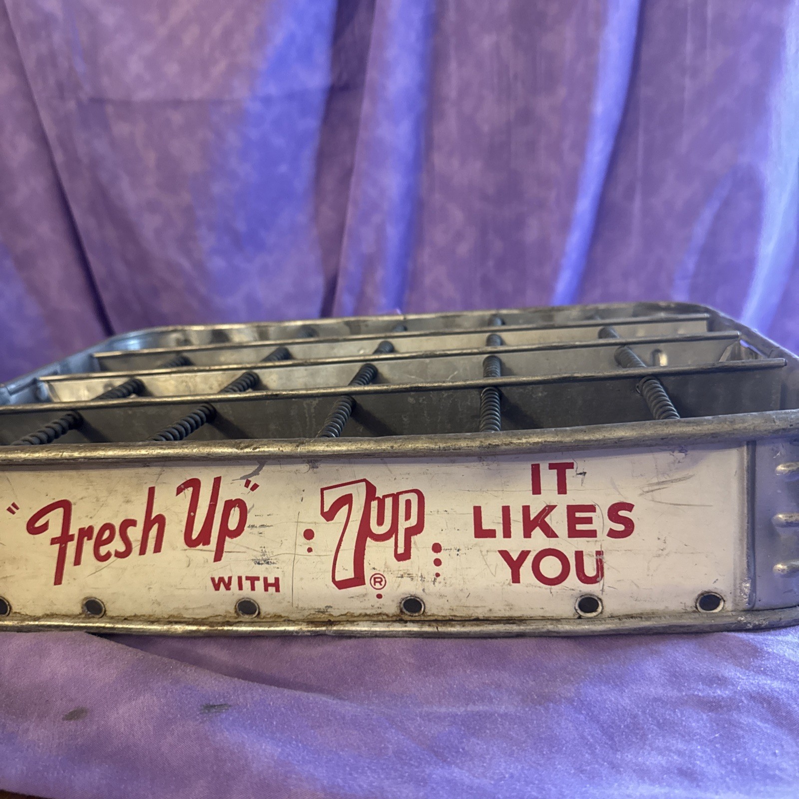 Vintage 7up Metal Stadium Carrying Crate 24 Bottle Wichita Kansas 