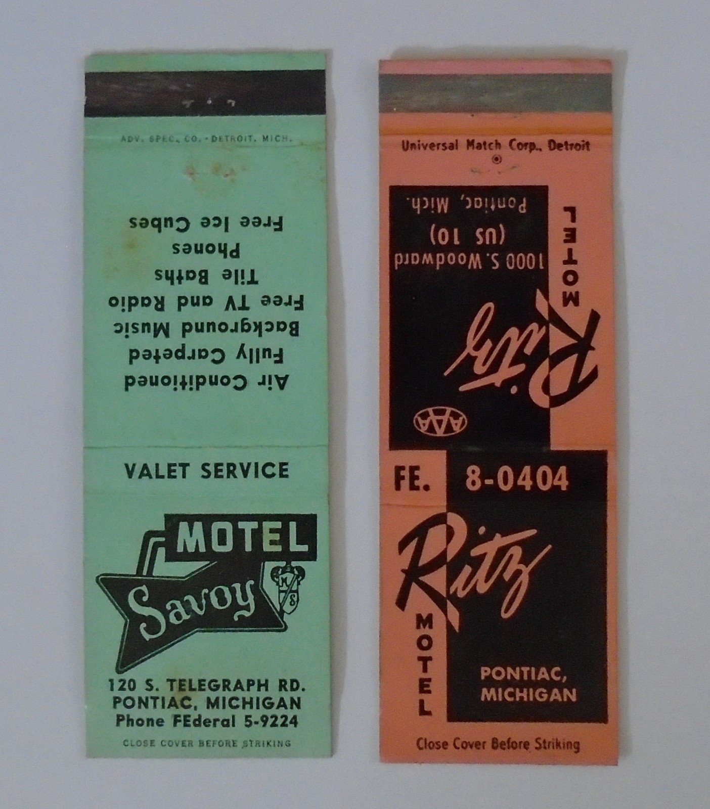 2 Pontiac MI Matchbook Cover