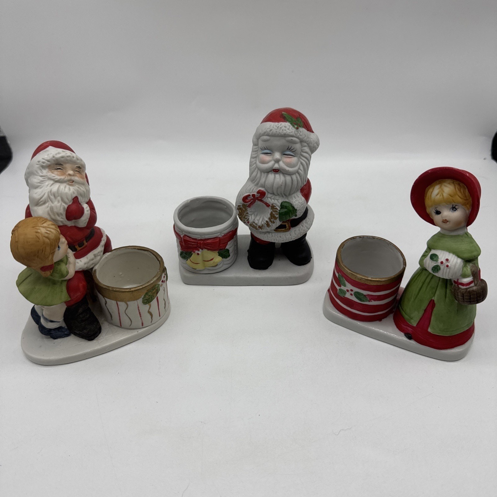 2 Vintage Jasco Luvkins And 1 Made In Taiwan Christmas Candle Holders