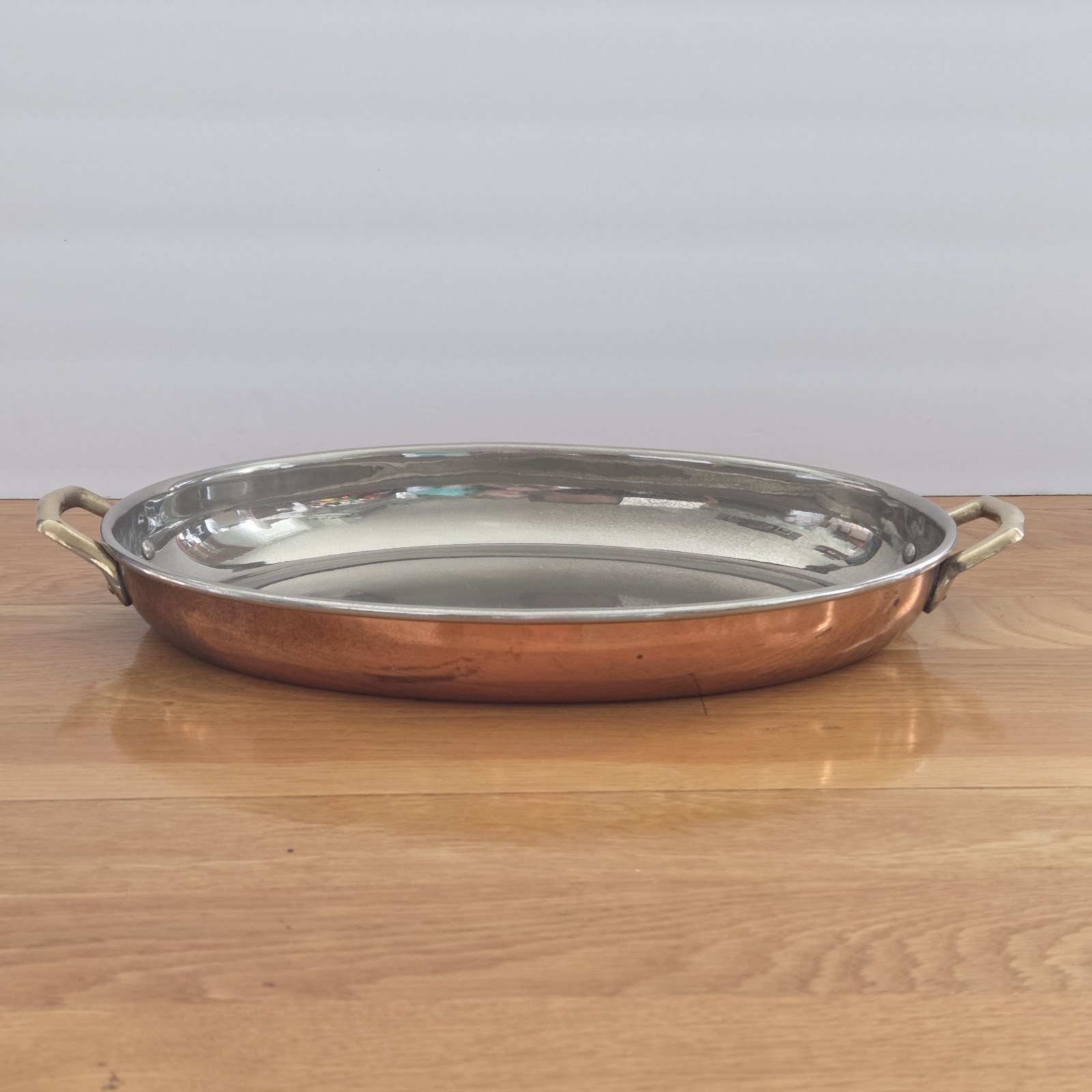 Vintage Copper Au Gratin Pan Oval Saute Fish 12\ Vintage Copper Au Gratin Pan Oval Saute Fish 12\