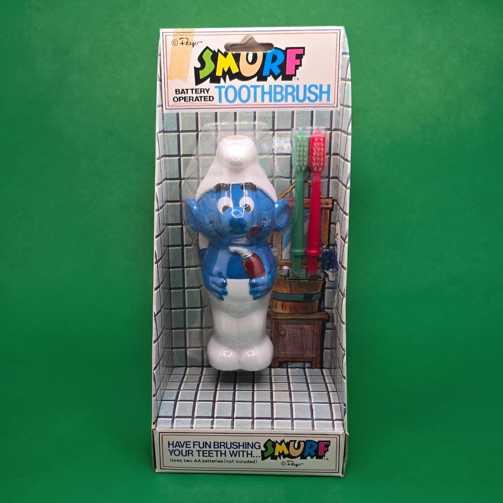 Vintage 1980s Smurfs Battery Operated Toothbrush New Helm Toy Peyo Unused NIP