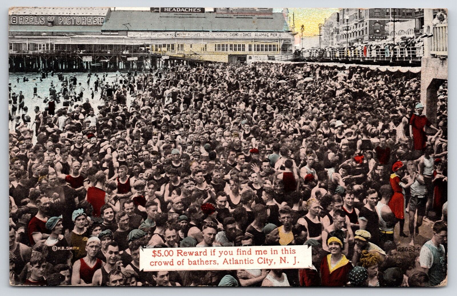 1915 Five Dollar Reward If You Find Me In This Crowd Atlantic City NJ Postcard