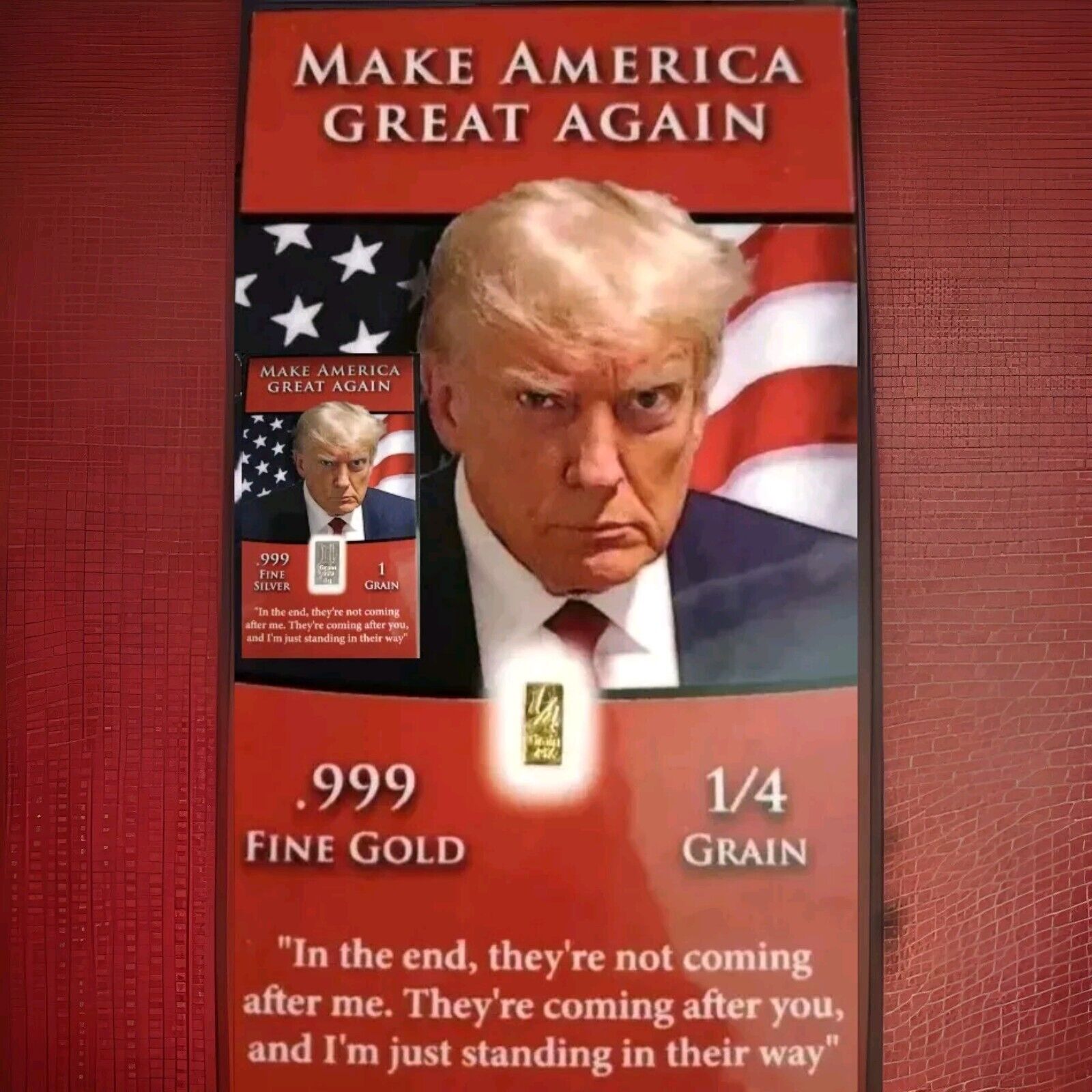 10X MAGA Donald Trump Official Mugshot GOLD Bullion Bar Cards FREE Silver Cards
