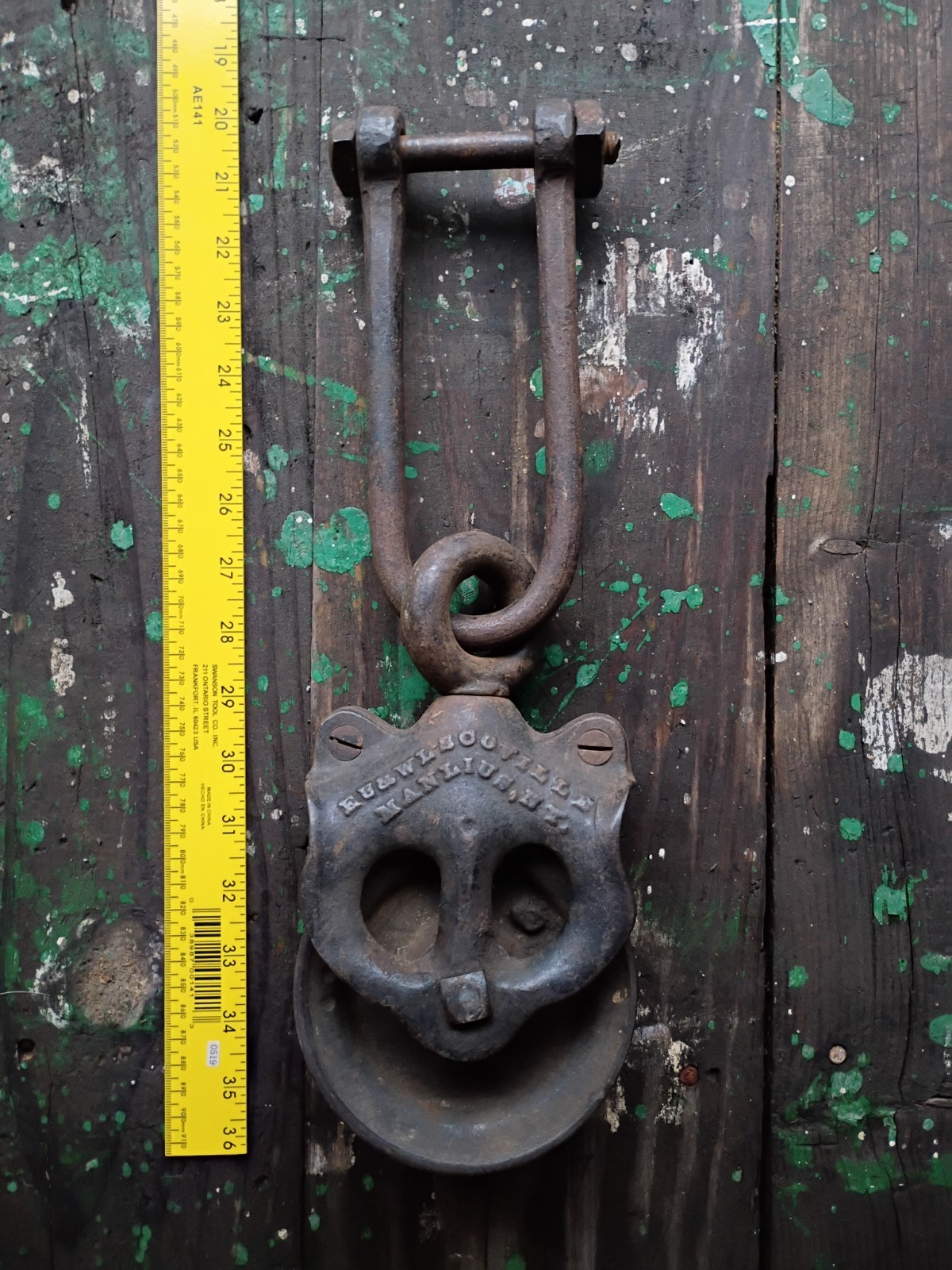 Antique EU & WL Scoville Barn Block & Tackle Pulley (July 10,1877) Manlius, NY Antique EU & WL Scoville Barn Block & Tackle Pulley (July 10,1877) Manlius, NY