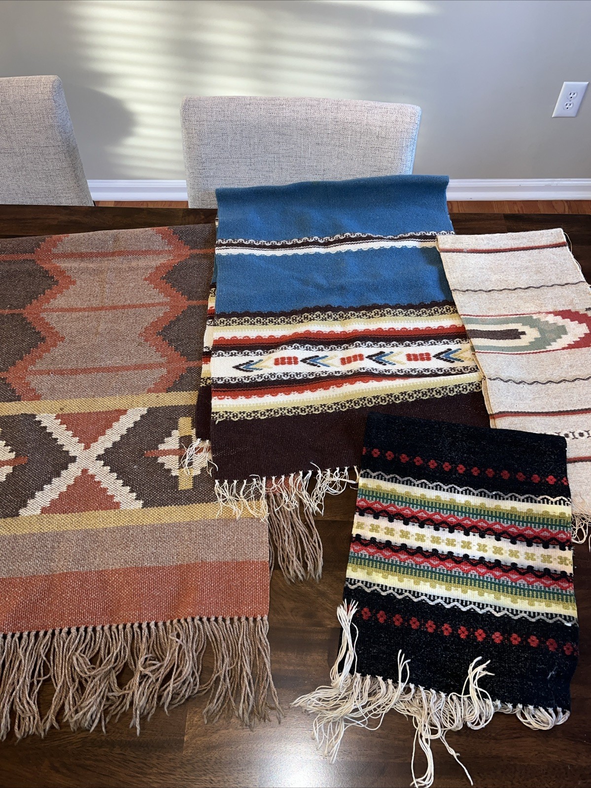 Vtg Woven Southwestern Table Runner Tribal Scandinavian Fringed Ethnic Lot Of 4