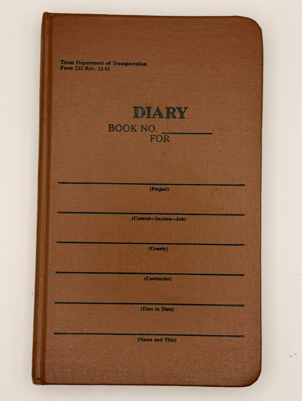 Vintage TxDOT Diary Book Form 232 Texas Dept Transportation Construction Log \'91