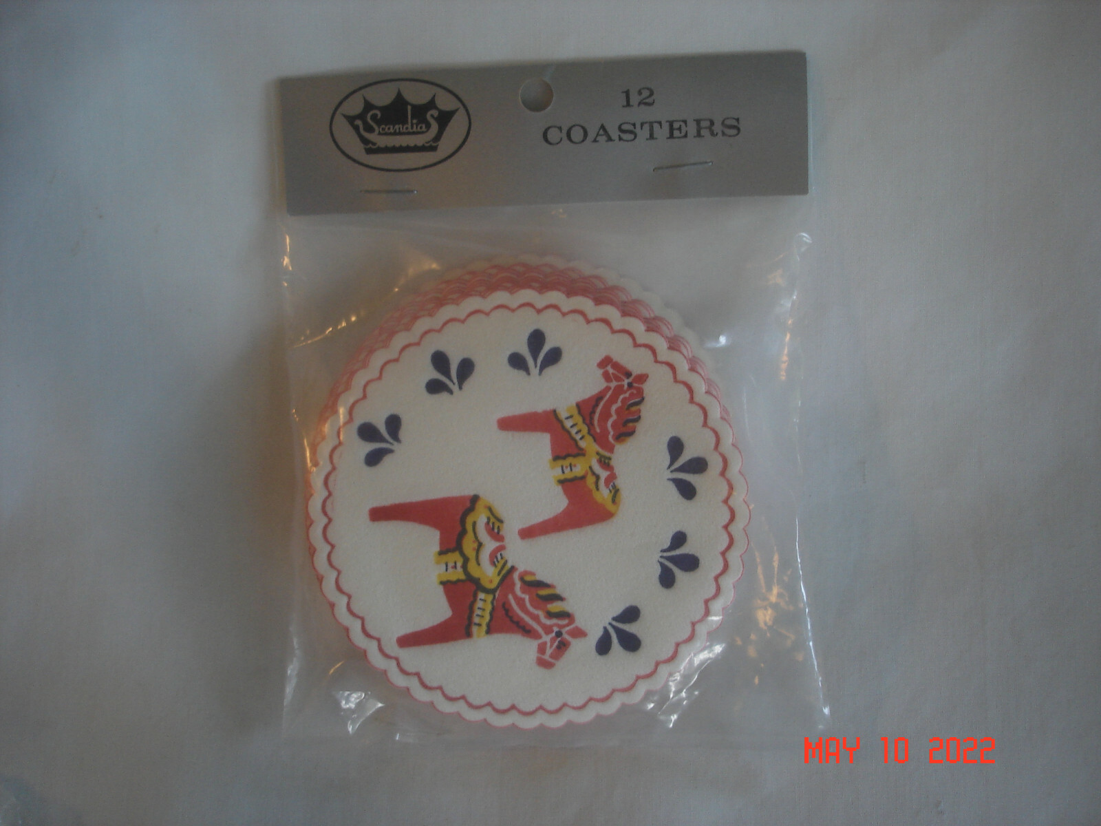 Vtg. SCANDIA 12 SWEDISH DALA HORSE PAPER COASTERS Sealed Package
