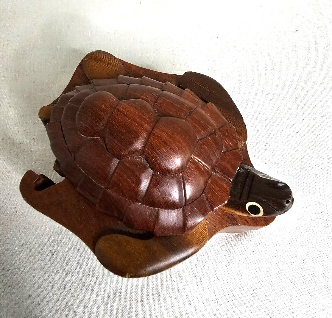 Island Wood Collection Wood Jewelry Box Hawaii Turtle Shaped Vintage