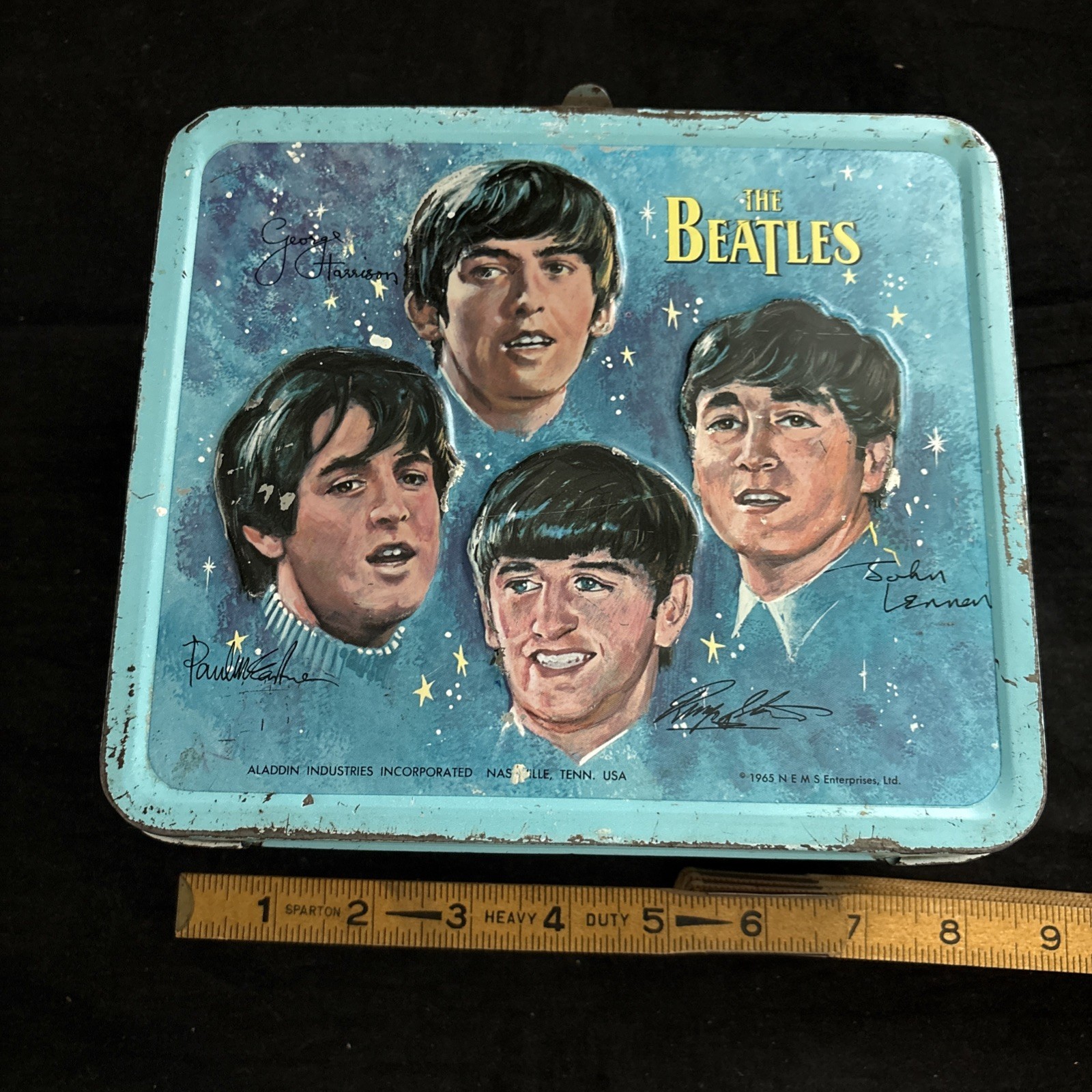 Vintage - 1965 - The Beatles - Blue Metal Lunchbox by Aladdin Industries