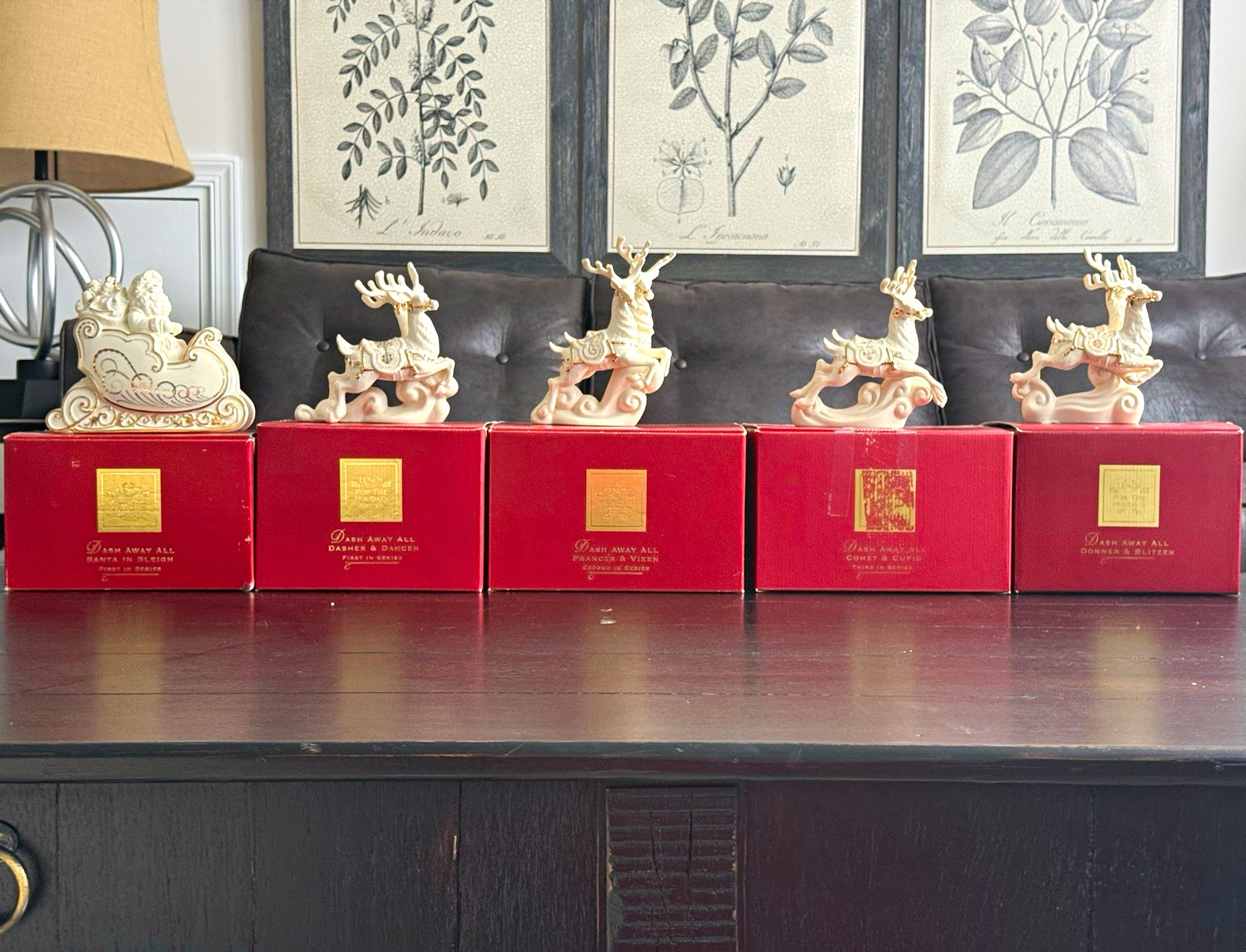 Lenox “Dash Away All”  set with boxes.   (No Rudolph).  5 total items