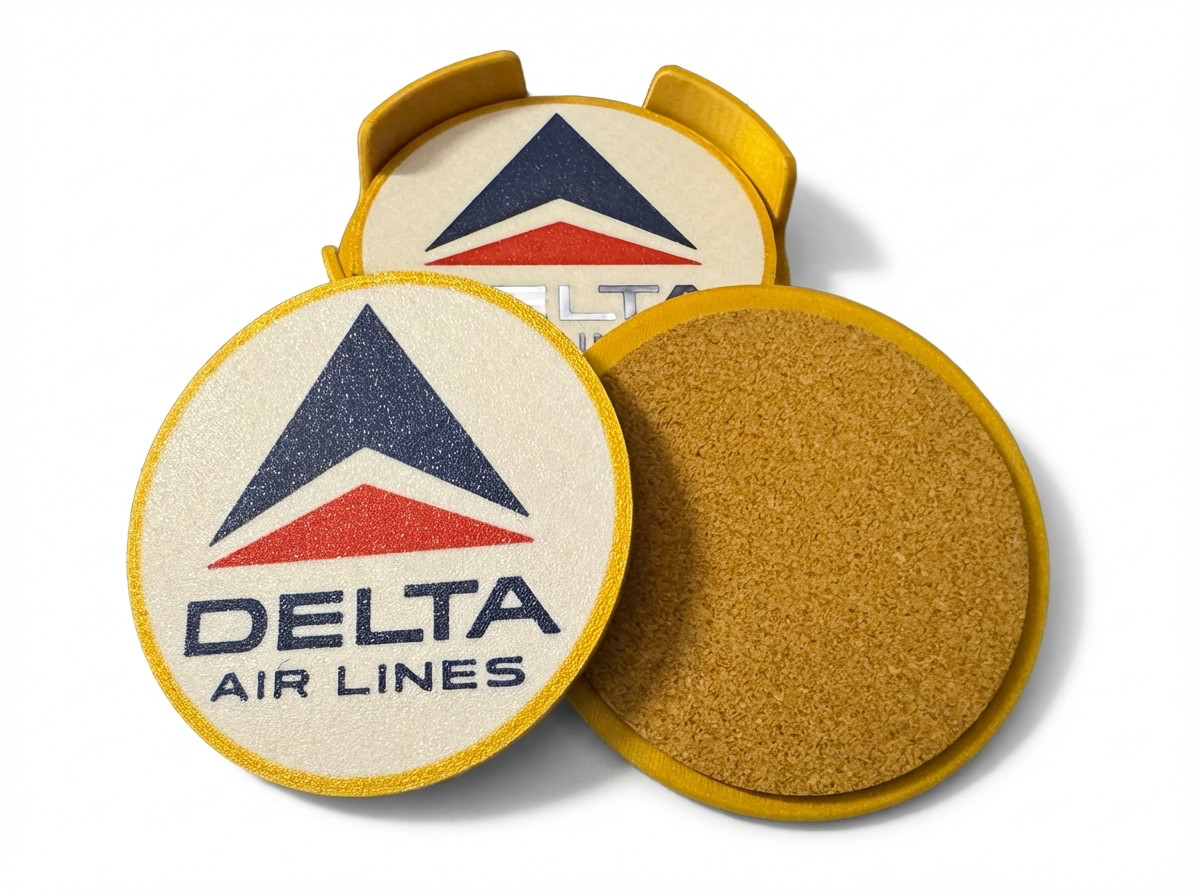 Delta Air Lines Retro Logo Coaster Set (4) w/ Holder – Vintage Aviation Decor Delta Air Lines Retro Logo Coaster Set (4) w/ Holder – Vintage Aviation Decor