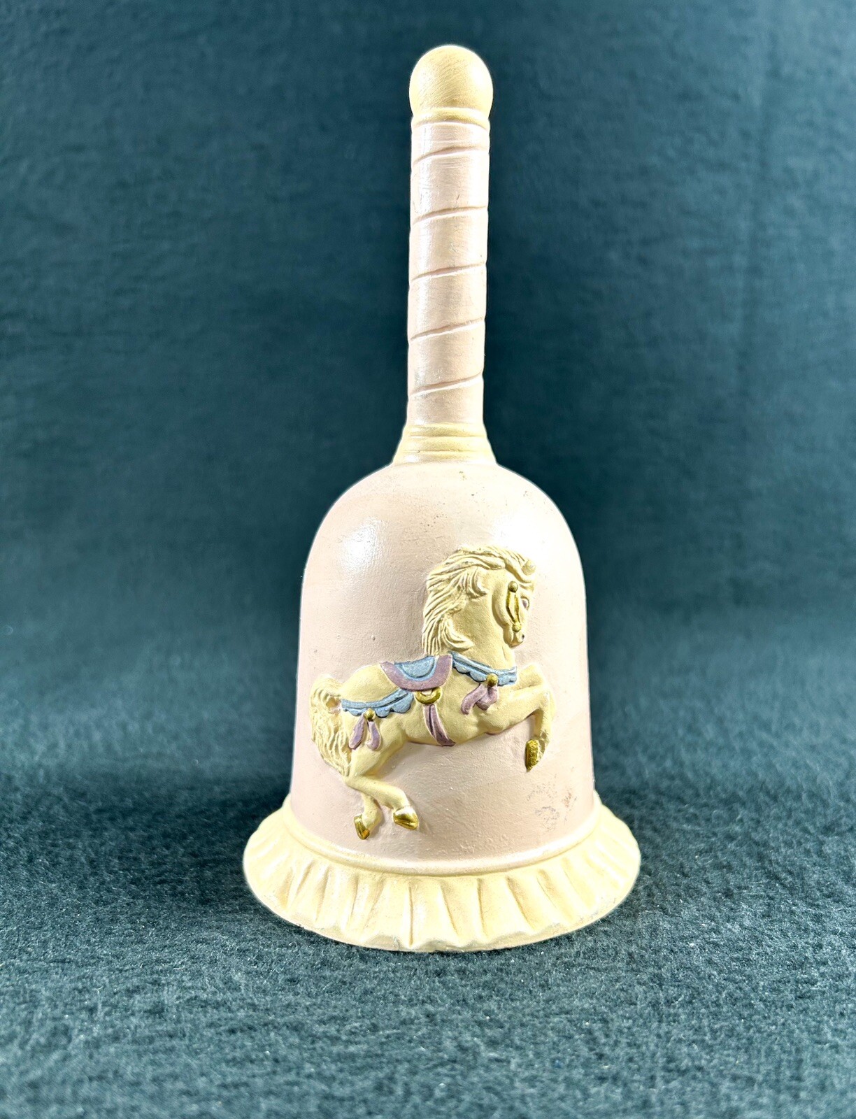 Porcelain Bell With Carousel Horse pink 6” Vintage 