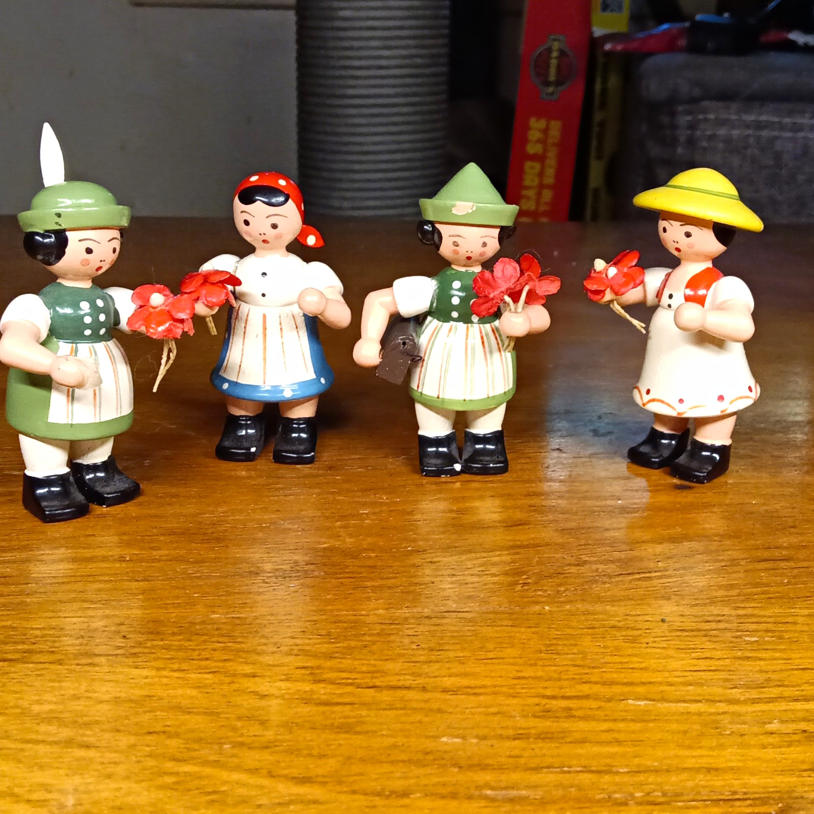 Vintage Expertic GDR German Erzgebirge Wooden Miniatures - Lot of 4 Flower Child