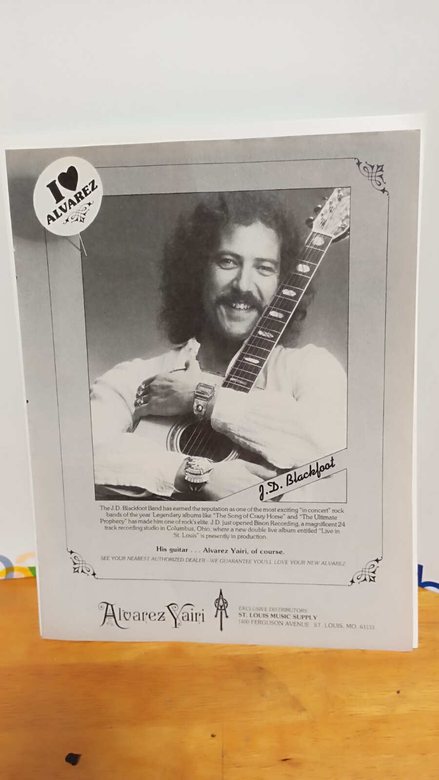 ALVAREZ YAIRI 1981 J.D BLACKFOOT 1983 GUITAR PRINT AD.  11 X 8.5  h3