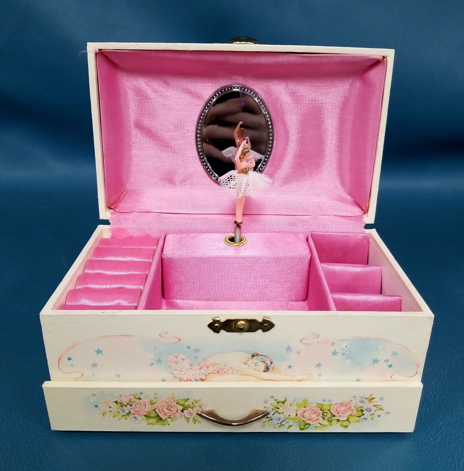 VTG Lillian Vernon Pink Jewelry & Ballerina Music Box w/Jennifer Name Plate