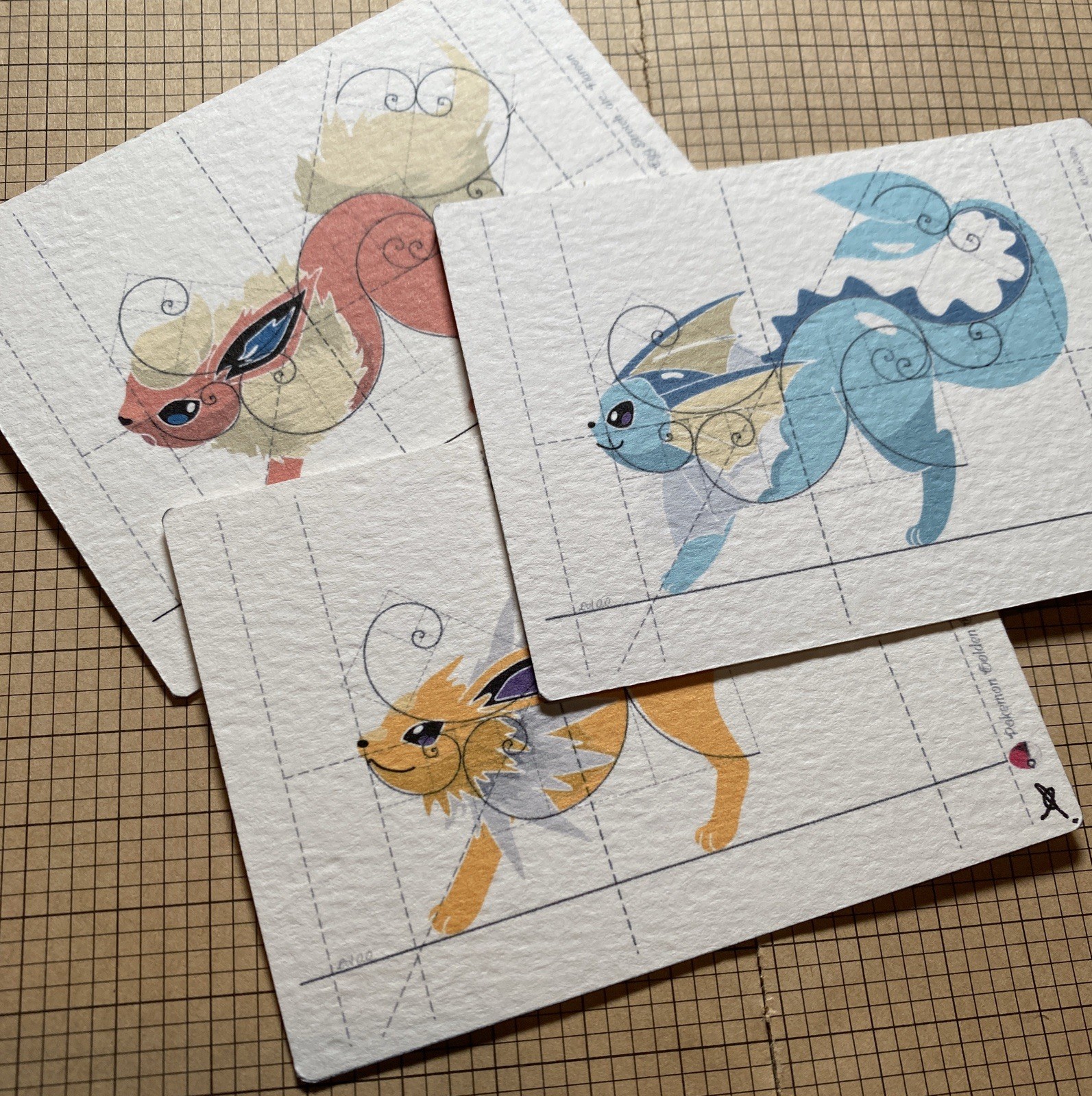 Pokemon Eeveelutions Yoga Pose ACEO/ATC Set - Flareon, Jolteon & Vaporeon Prints