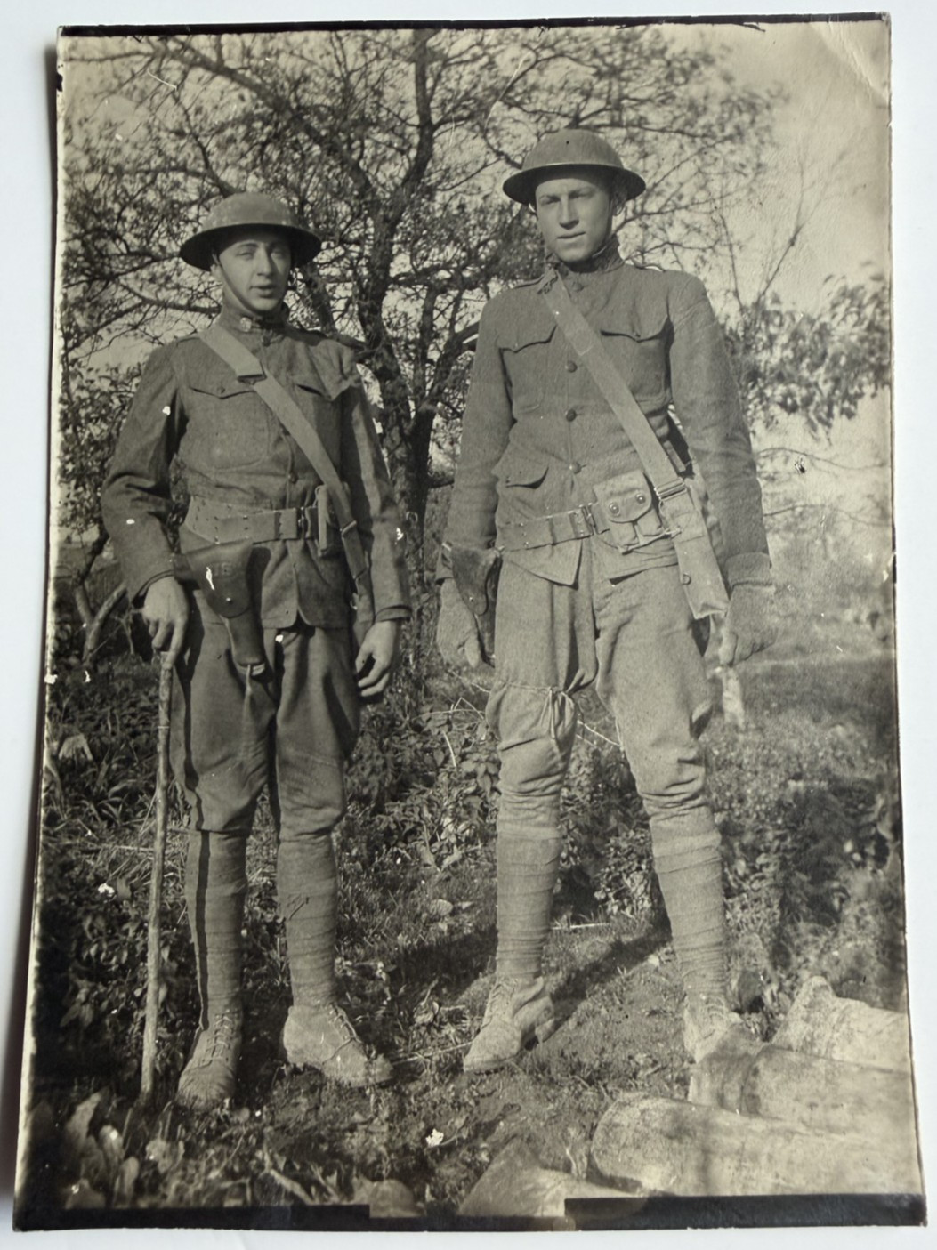 WWI RPPC US Two Soldiers Doughboys M1917 Helmets Holster Puttees Postcard 