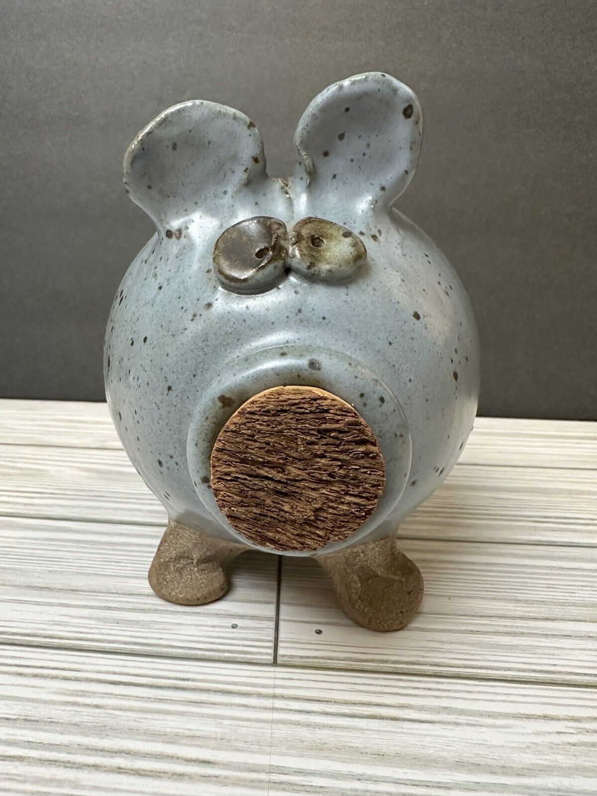 Vintage Smith Art Studio Pottery Corky Piggy Bank Signed Blue Speckled Two Toned