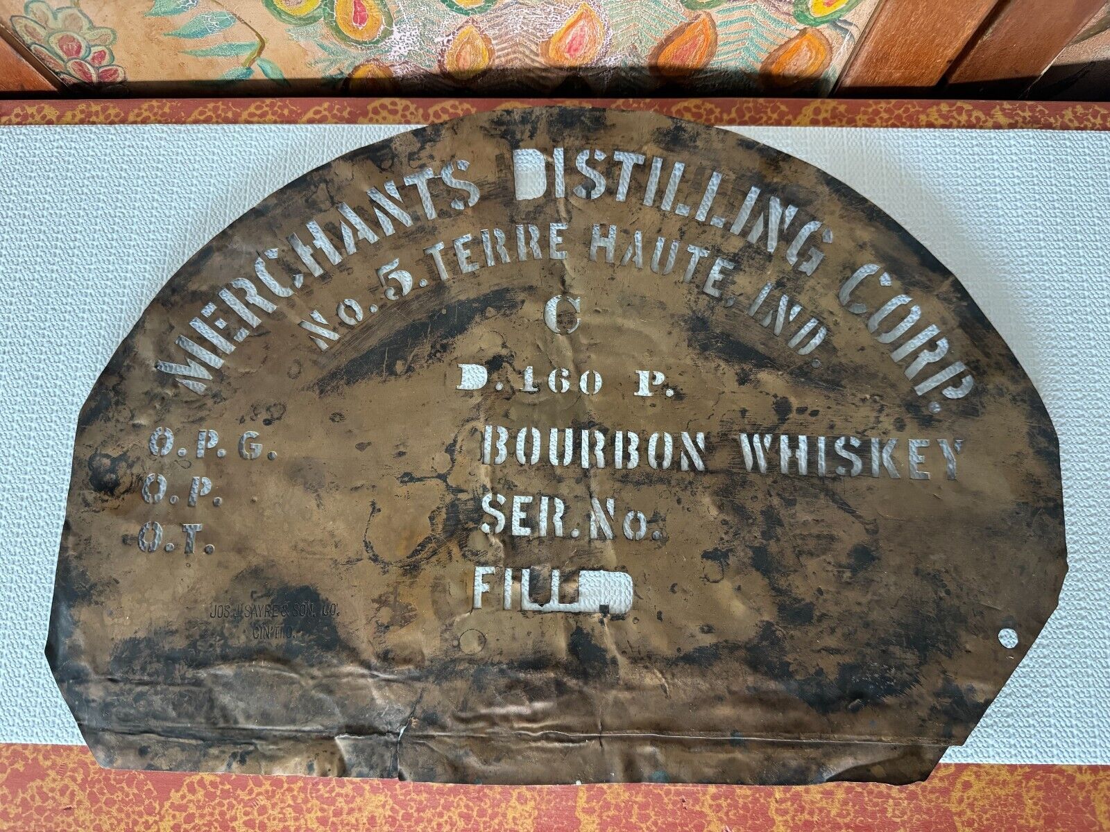 Antique Merchants Distilling Corp Copper Whiskey Bourbon Barrel Stencil