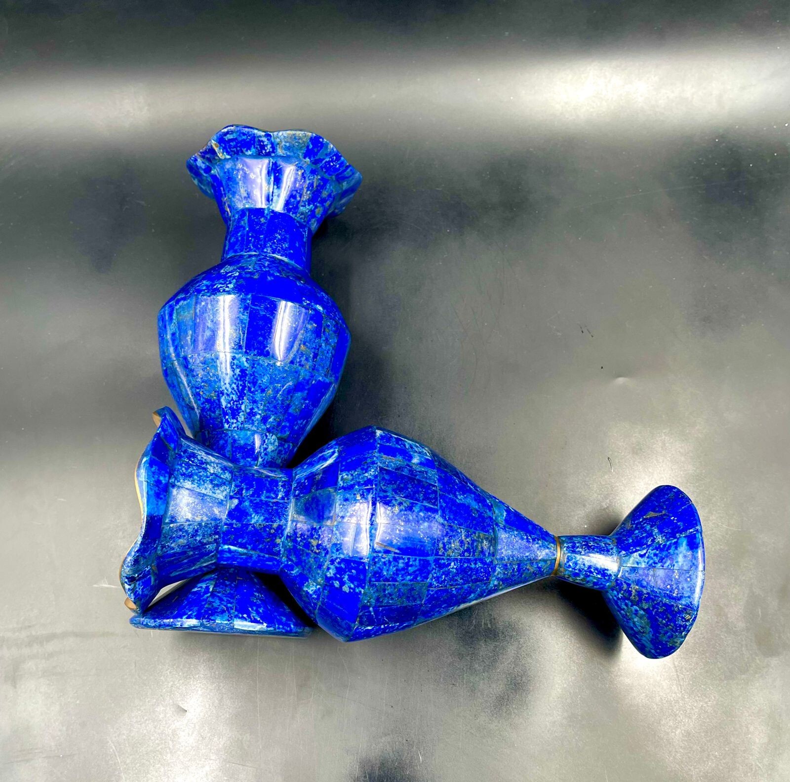 2 Pieces Natural blue lapis lazuli hand crafted flower vases from Baluchistan