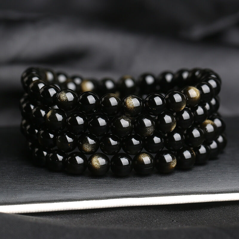 beautiful 4 rows Natural black gold Everglades 108 Beads Bracelet  AAA 8mm(cs)