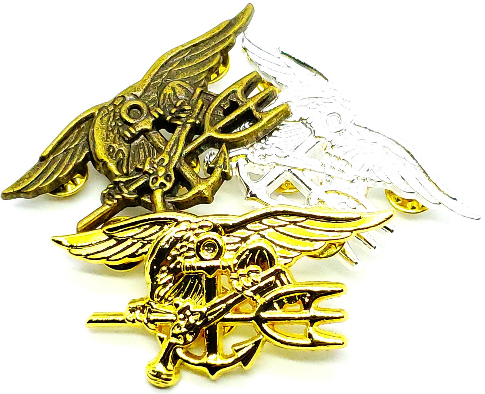 3 US NAVY SEAL Special Team Trident Badge Pins GOLD / SILVER / ANTIQUE 2 3/4\