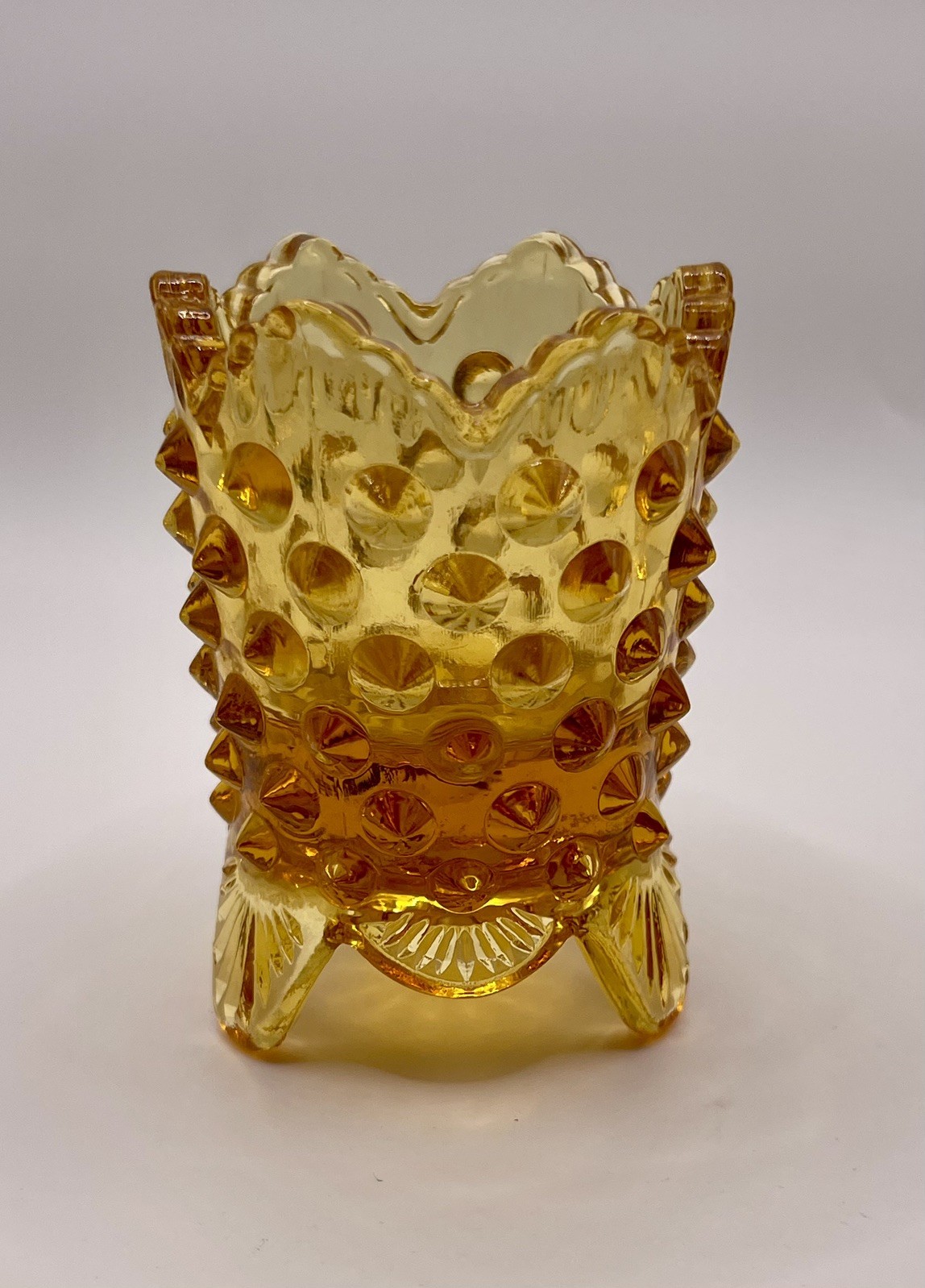 Vintage Fenton 3 Toed Toothpick Holder Amber Gold Yellow Hobnail 2 3/4\