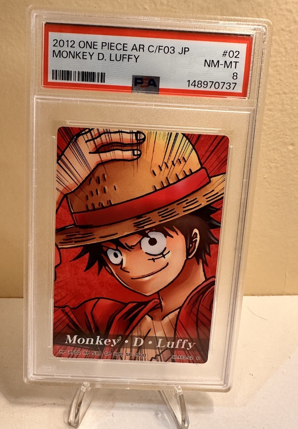 2012 CARDDASS ONE PIECE JAPANESE AR CARDDASS FORMATION 03 MONKEY D. LUFFY PSA 8