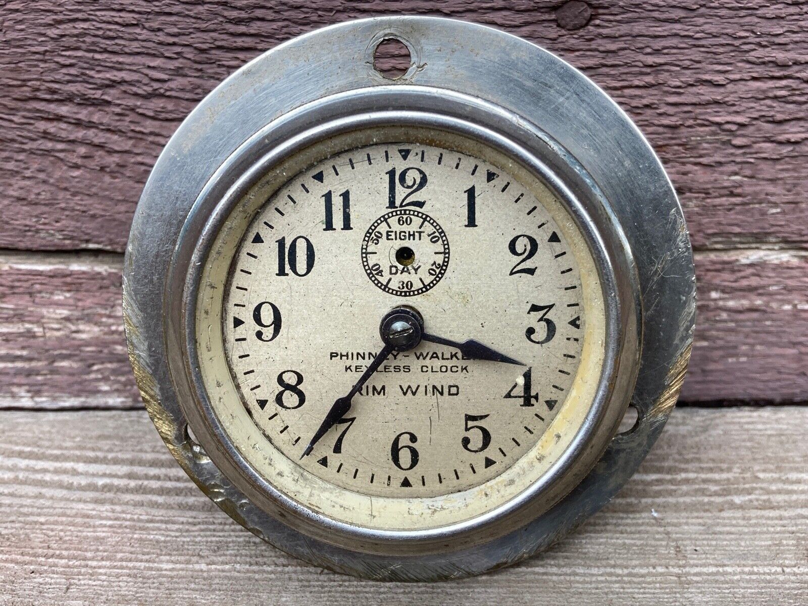 Antique Phinney Walker Keyless Auto Clock Co 8 Day Rim Wind Pat. 1912  