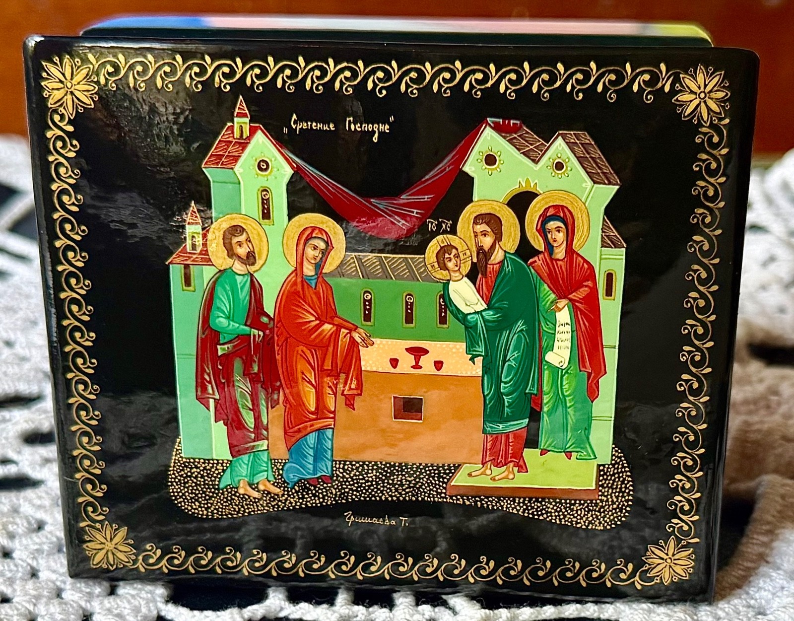 Signed Hand-Painted Russian Lacquer Box • Kholui School Icon, Presentation